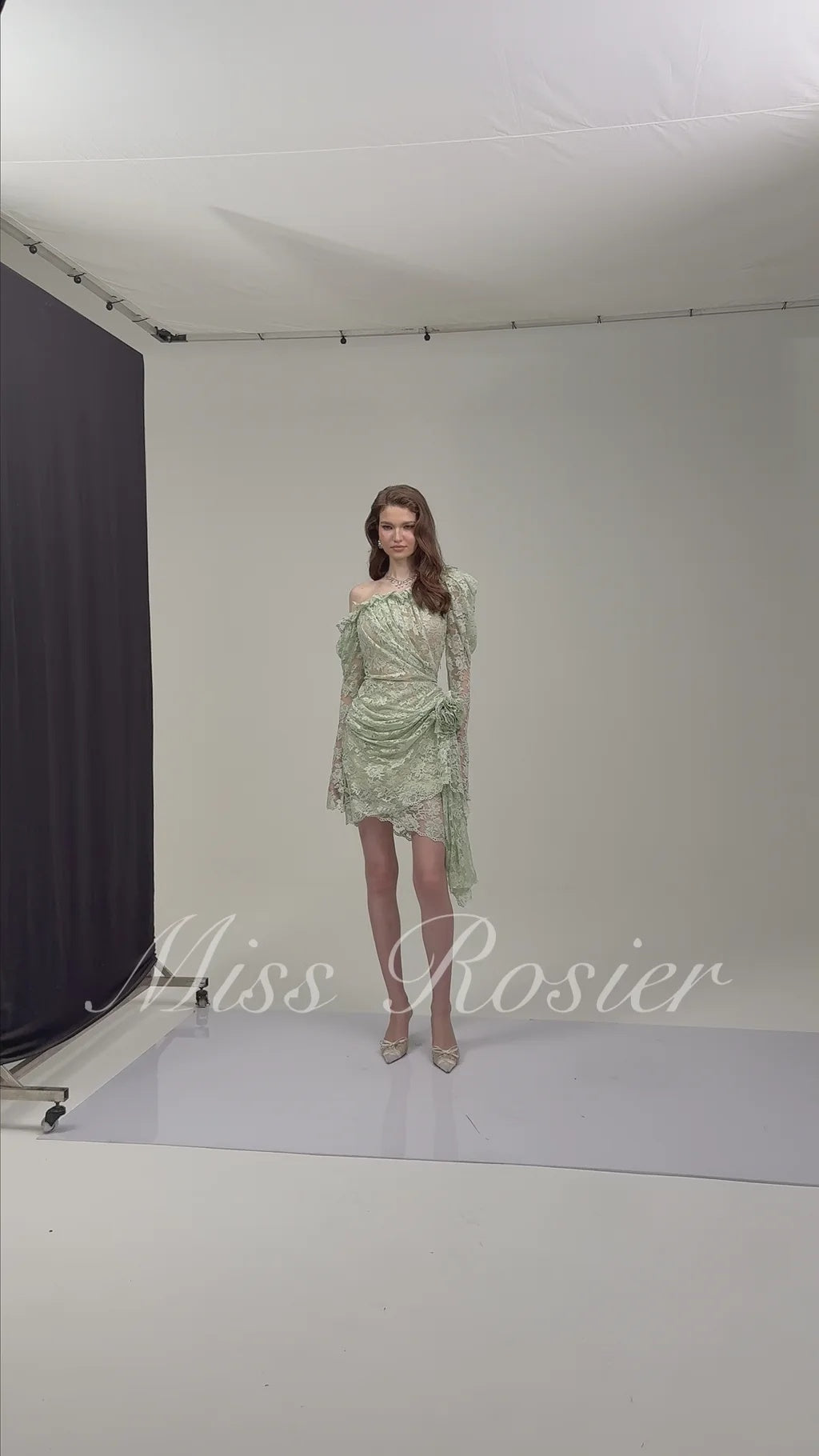 Alexis Sage Green SemiSheer Floral Lace Mini Dress