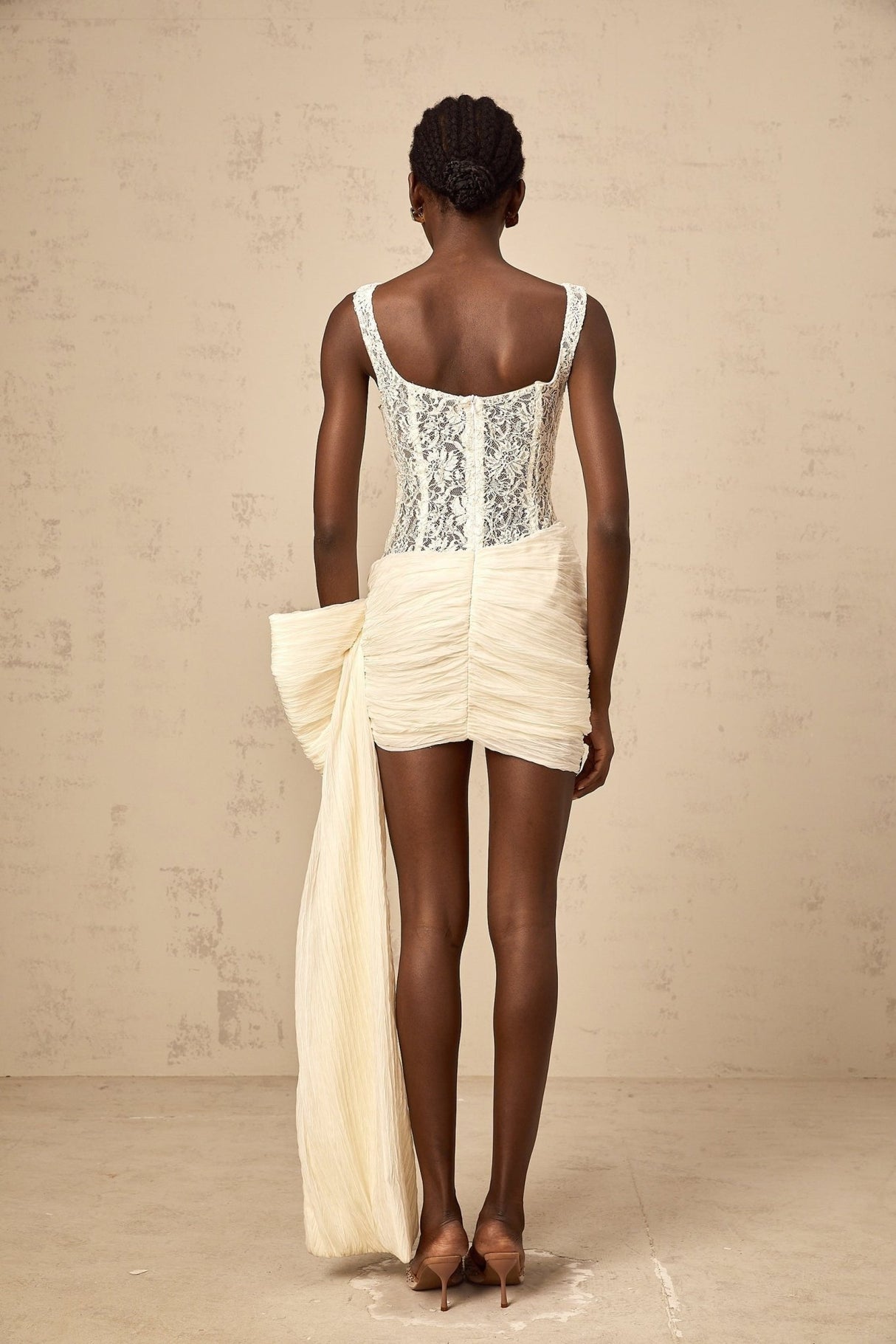 Alfreda Mini Dress – Sleeveless – Floral Lace Panelling – Oversize - Bow Embellishment