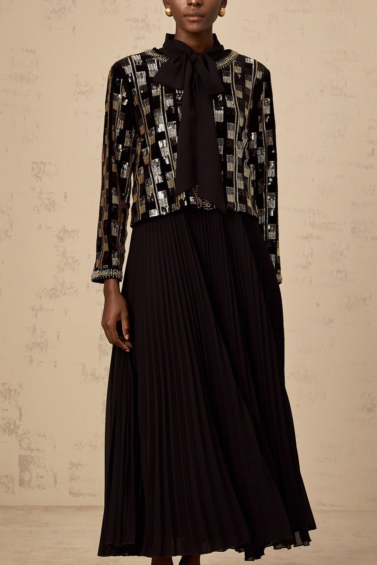 Alice Cardigan & Dress - Long Sleeve - Round Neck - Stud & Sequin Embellishment - Check Pattern