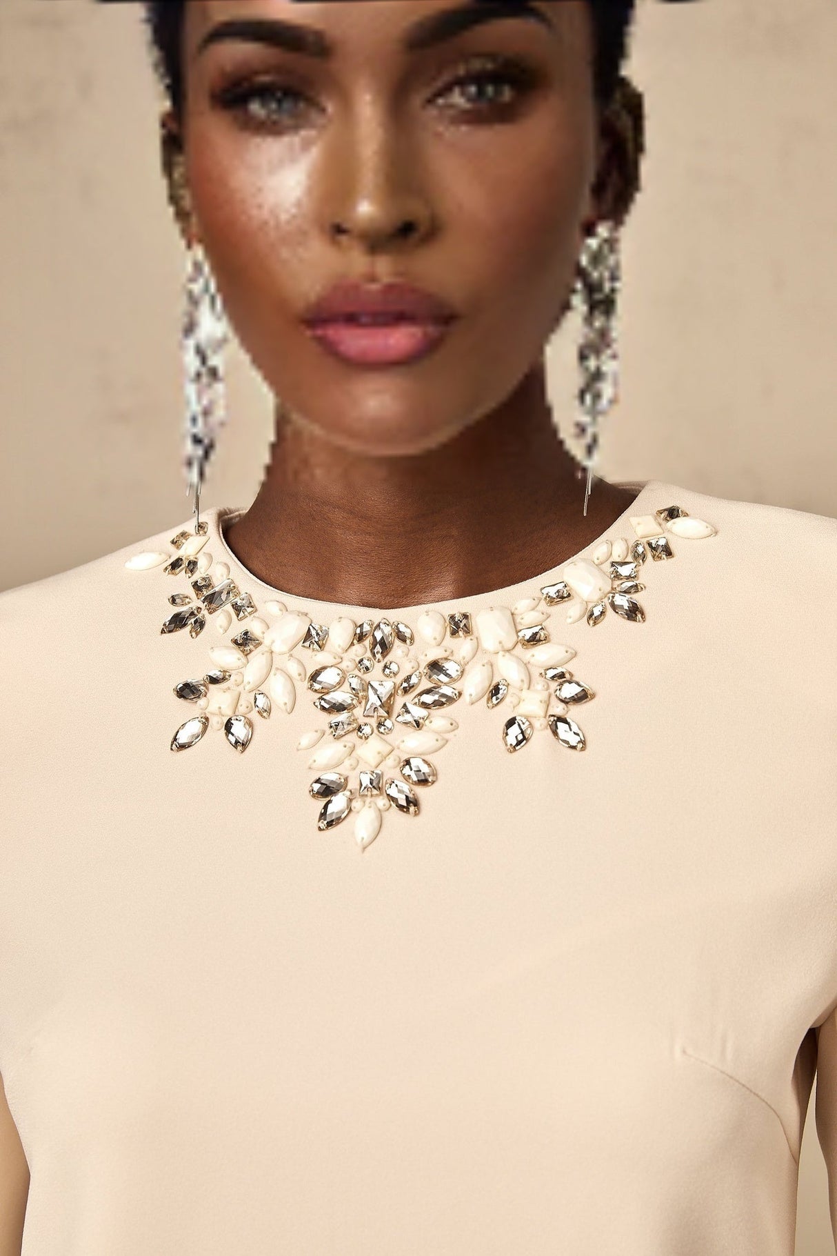 Alice Mini Dress – Round Neck – Long Sleeves – Crystal Embellishment