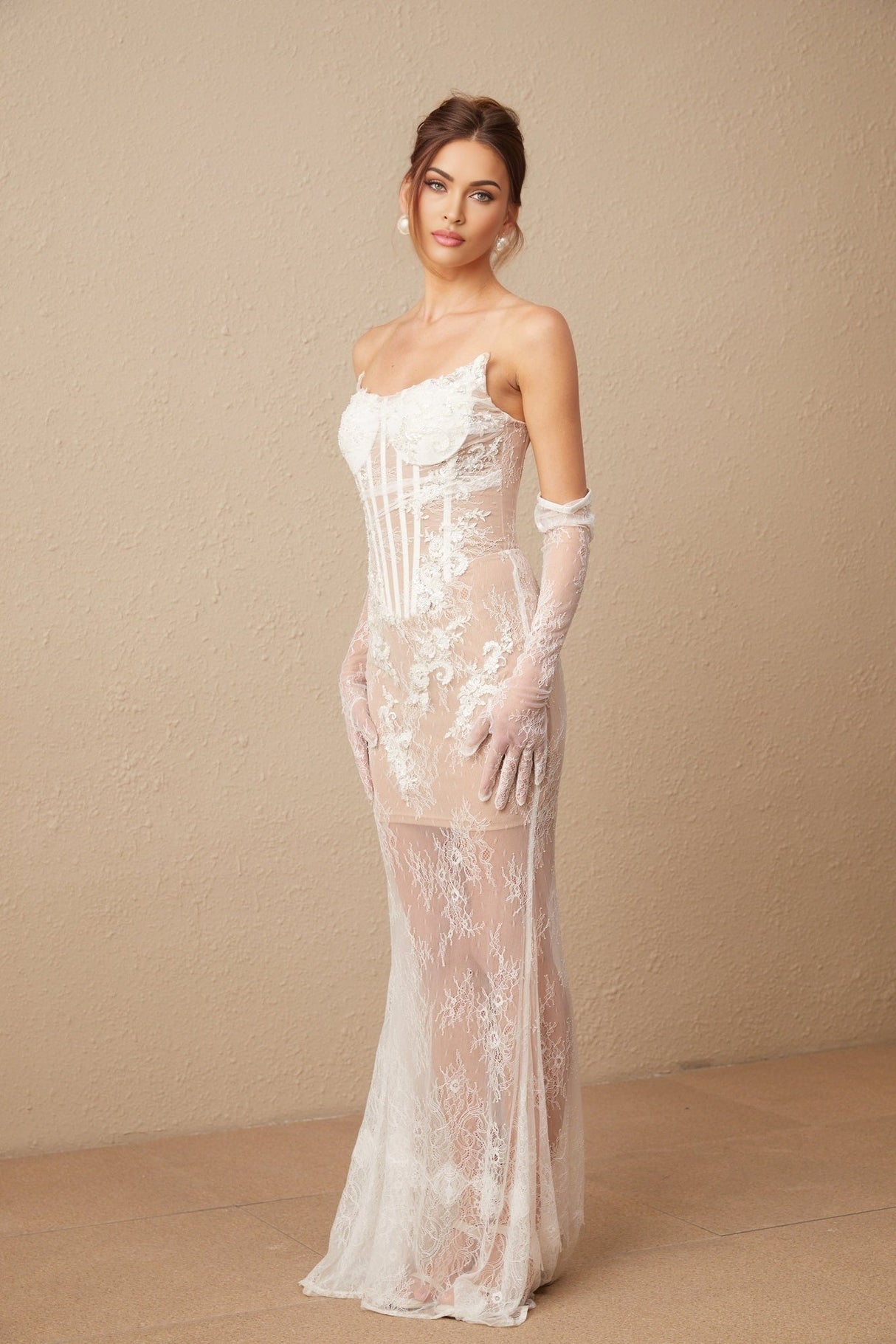 Alina Maxi Dress - Off the Shoulder - Floral Embroidery - Boned Bodice - Tulle Design - Rear Zip Fastening