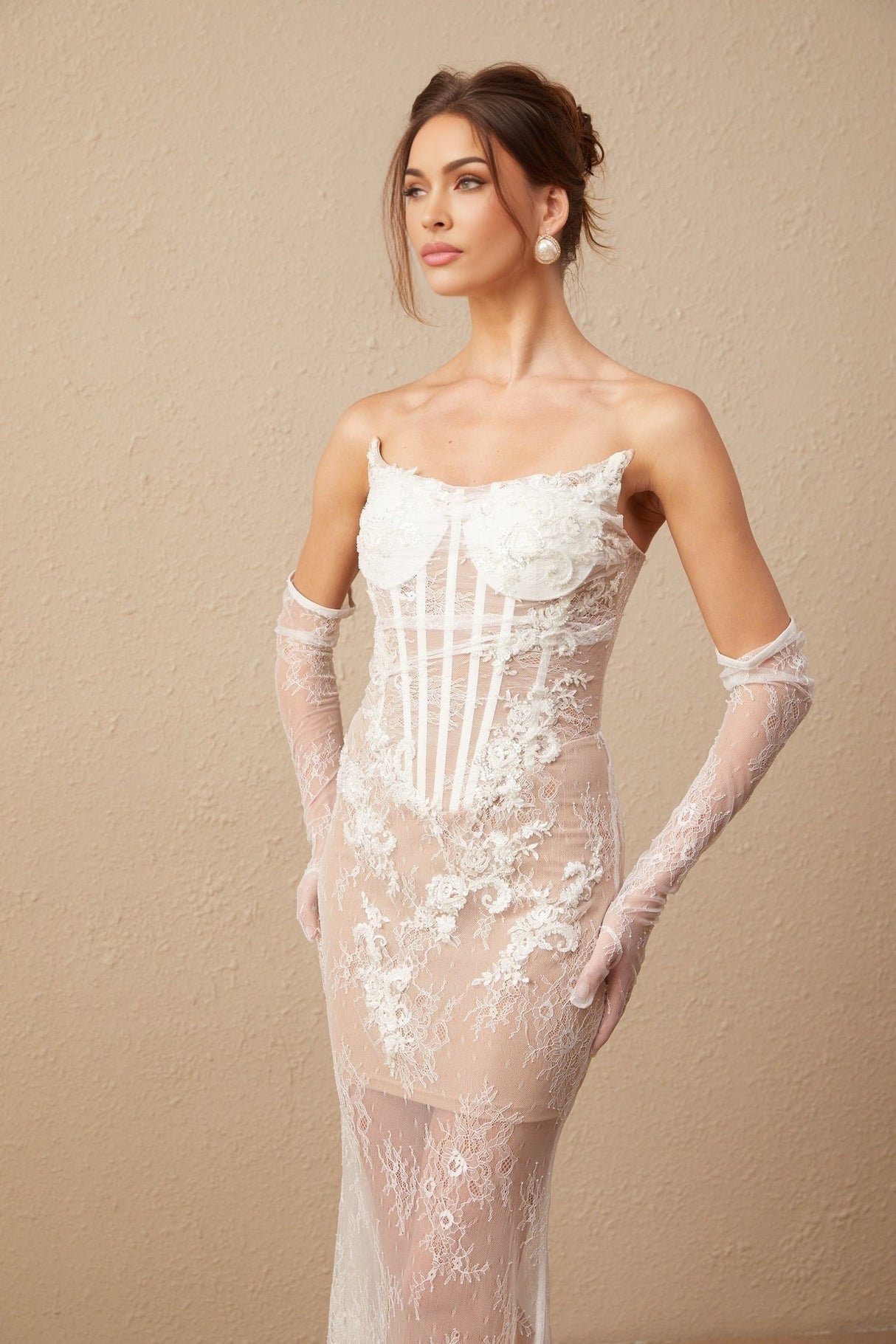 Alina Maxi Dress - Off the Shoulder - Floral Embroidery - Boned Bodice - Tulle Design - Rear Zip Fastening