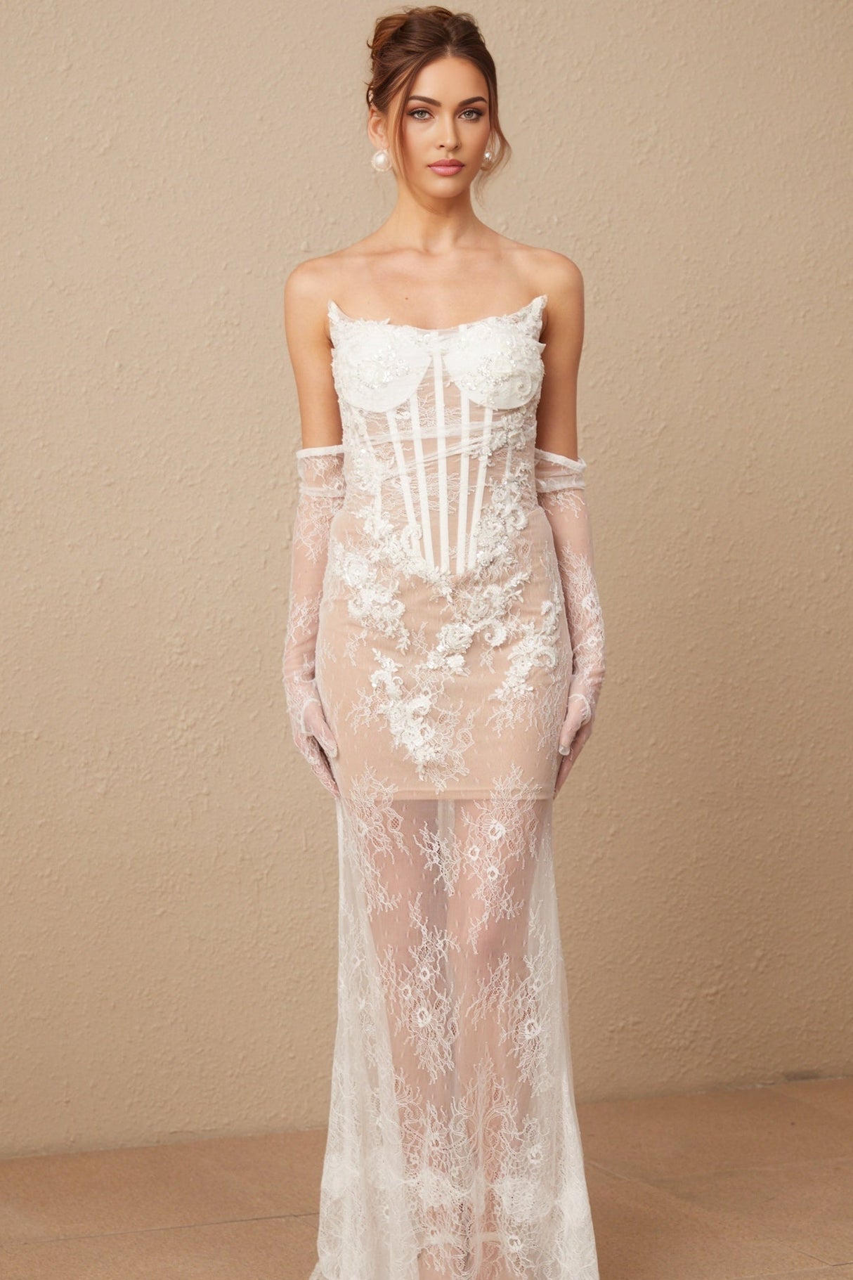 Alina Maxi Dress - Off the Shoulder - Floral Embroidery - Boned Bodice - Tulle Design - Rear Zip Fastening