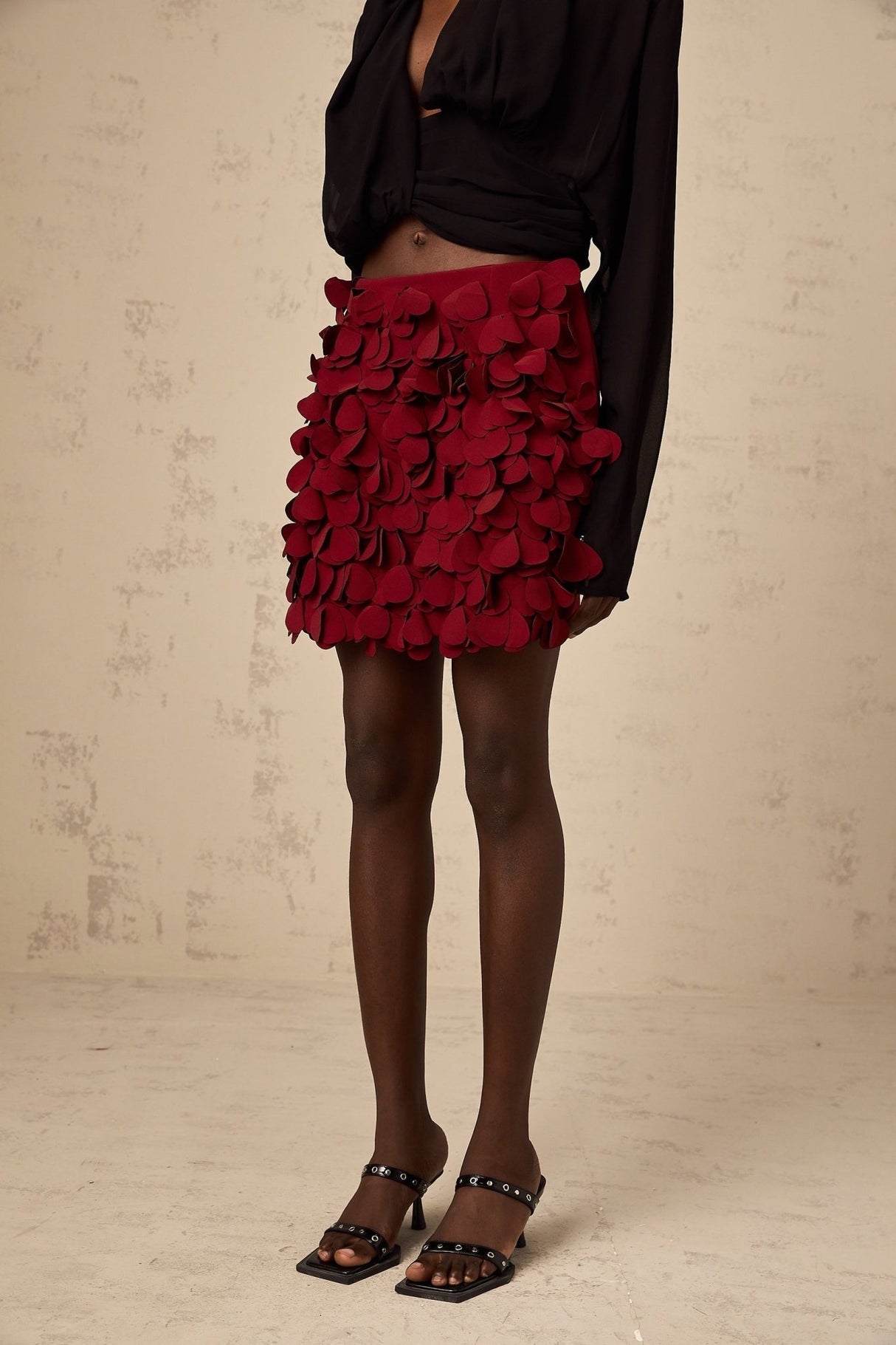 Alina Skirt - 3D Petal Motif - Floral Embellishments - A - Line Silhouette - Rear Zipper - Cocktail & Party Wear