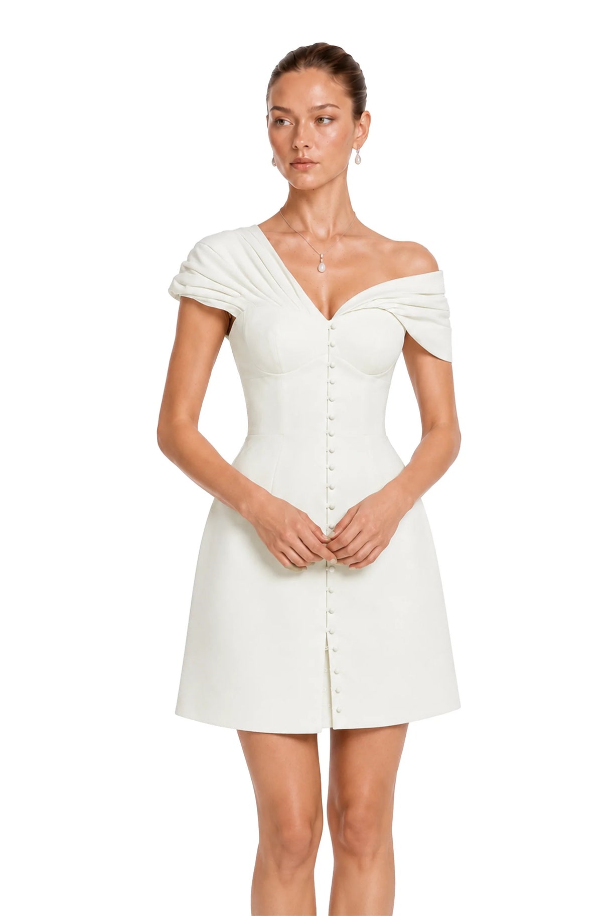 Alistair Cream White Plunge Neck Ruched Mini Dress