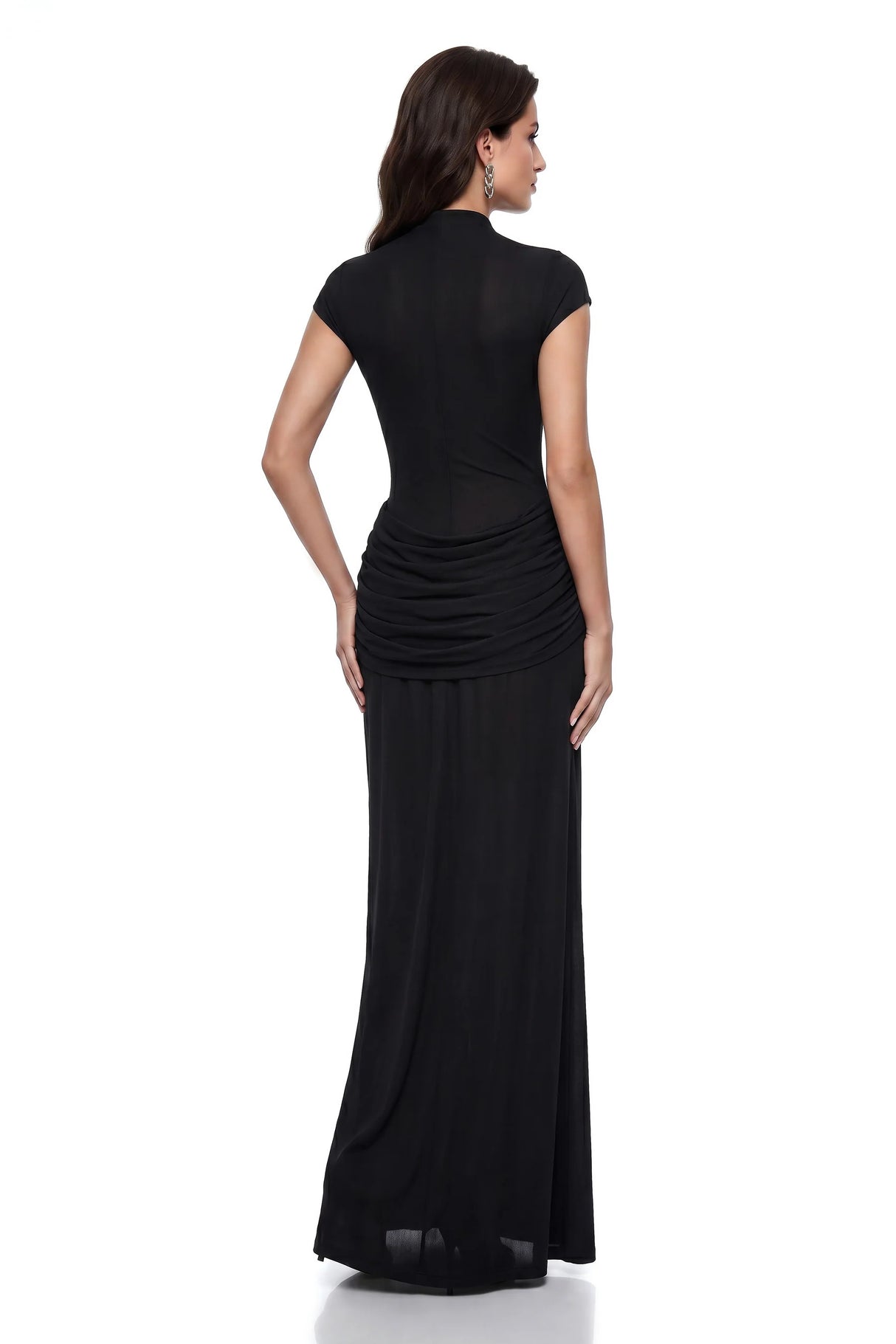 Aliya Black Ruched Maxi Dress with 3D Petals