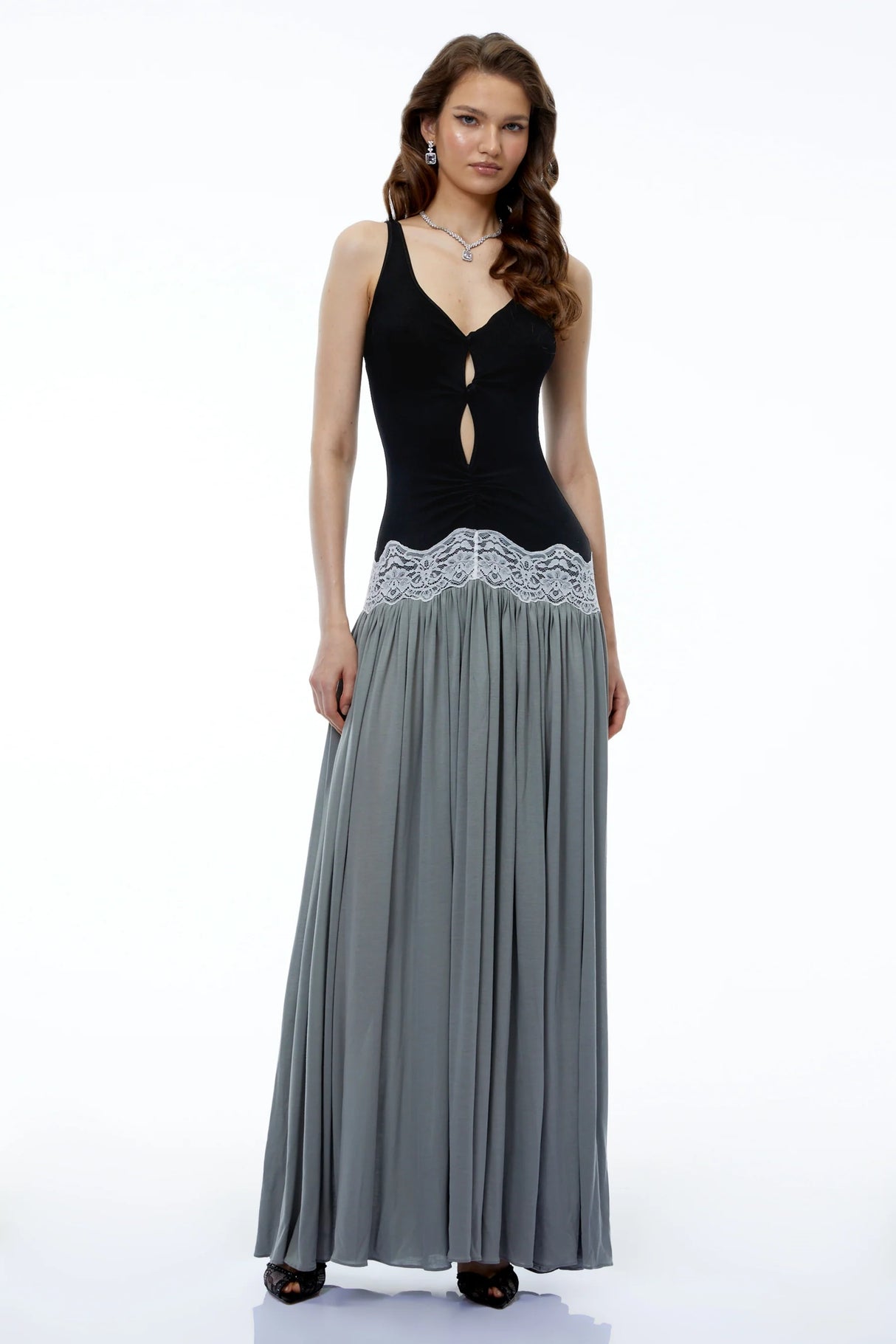 Allegra Black Color Block Sweetheart Maxi Dress