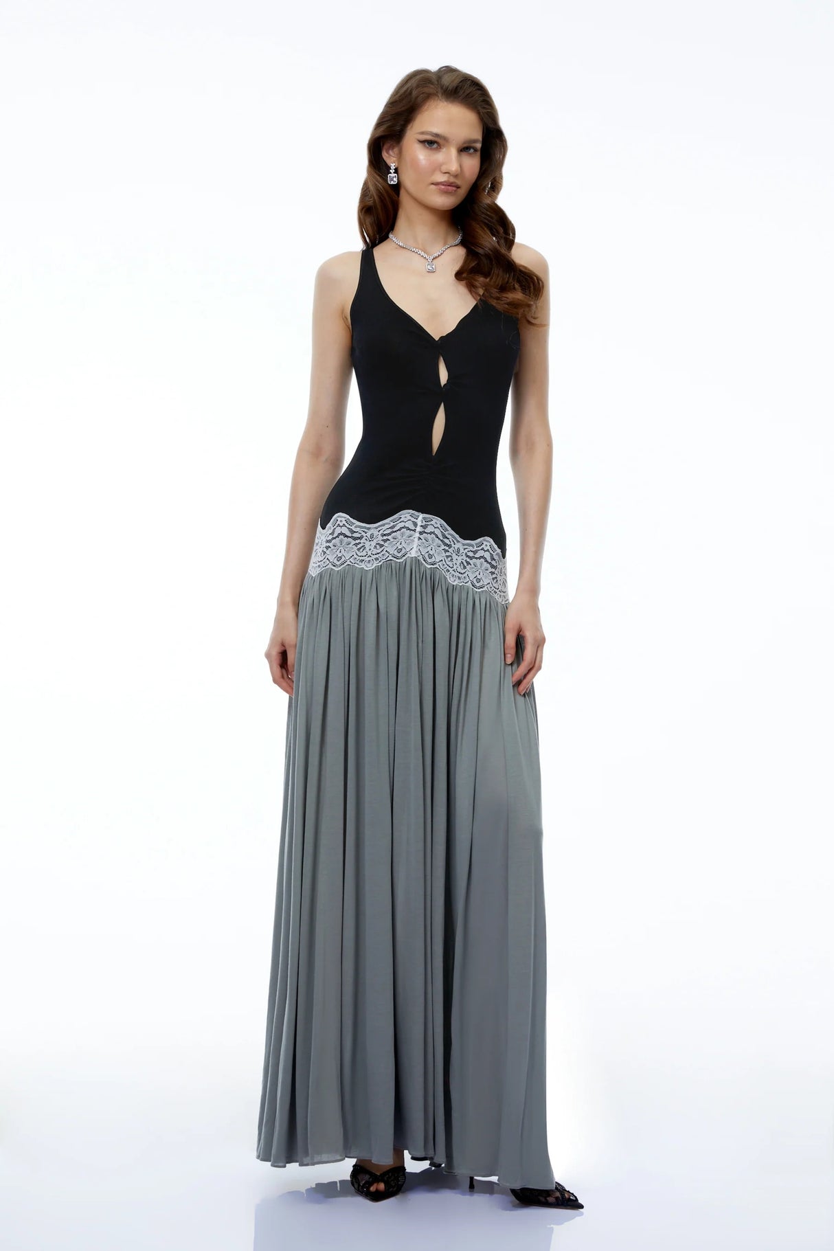 Allegra Black Color Block Sweetheart Maxi Dress