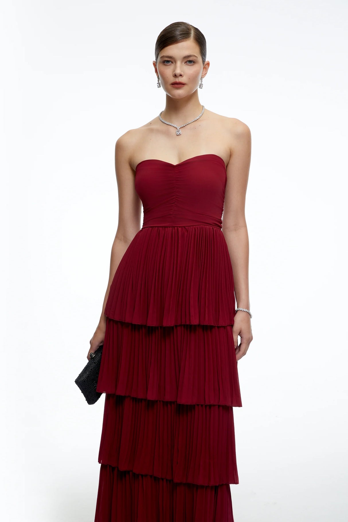 Allegra Burgundy Tiered Ruffled Maxi Dress