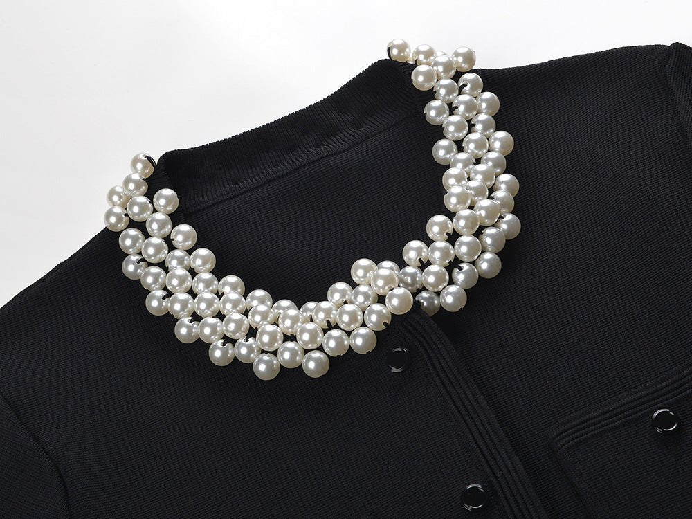 Alma Top & Skirt Set - Cropped & Flared - Classic Structured Design - Elegant Pearl Collar - Button Closure