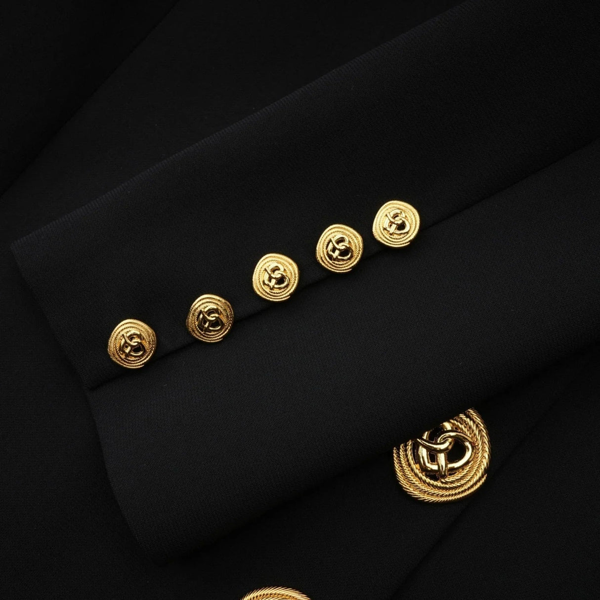 Alyson Long Sleeve Mini Dress - Shoulder Pads - Embossed Buttons - Fitted Silhouette - Rear Zip Fastening