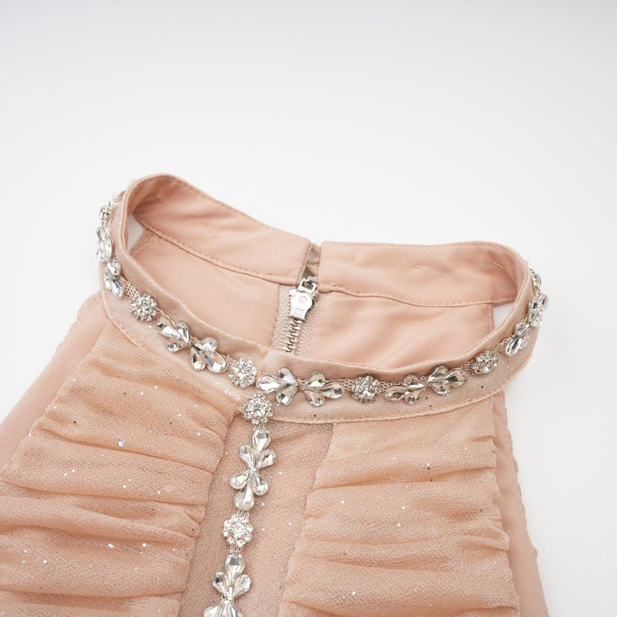 Alyson Mini Dress - Sleeveless - Crystal Embellishment - Ruched Detailing - Flared Skirt - Rear Zip Fastening