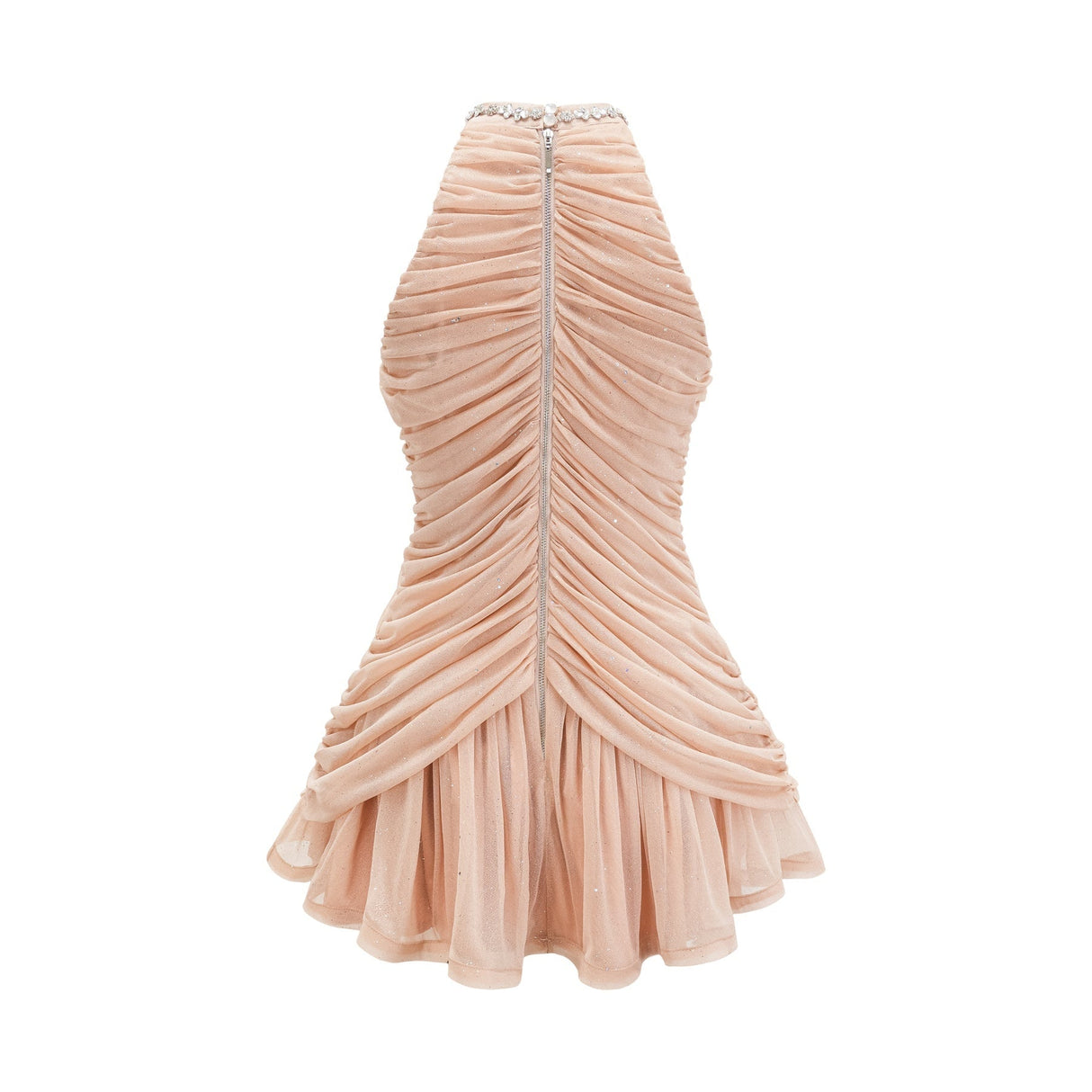 Alyson Mini Dress - Sleeveless - Crystal Embellishment - Ruched Detailing - Flared Skirt - Rear Zip Fastening