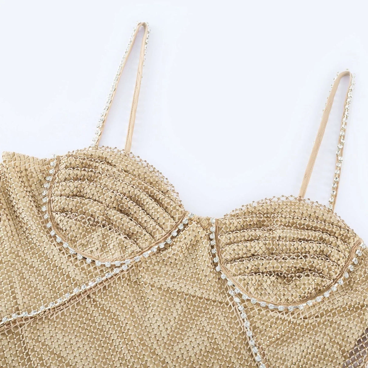 Alyssa Midi Dress - Sweetheart Neckline - Crystal Embellishments - Fitted Silhouette - Semi - Sheer