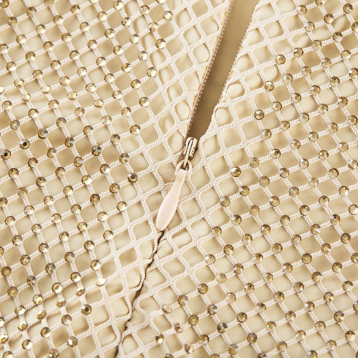 Alyssa Midi Dress - Sweetheart Neckline - Crystal Embellishments - Fitted Silhouette - Semi - Sheer