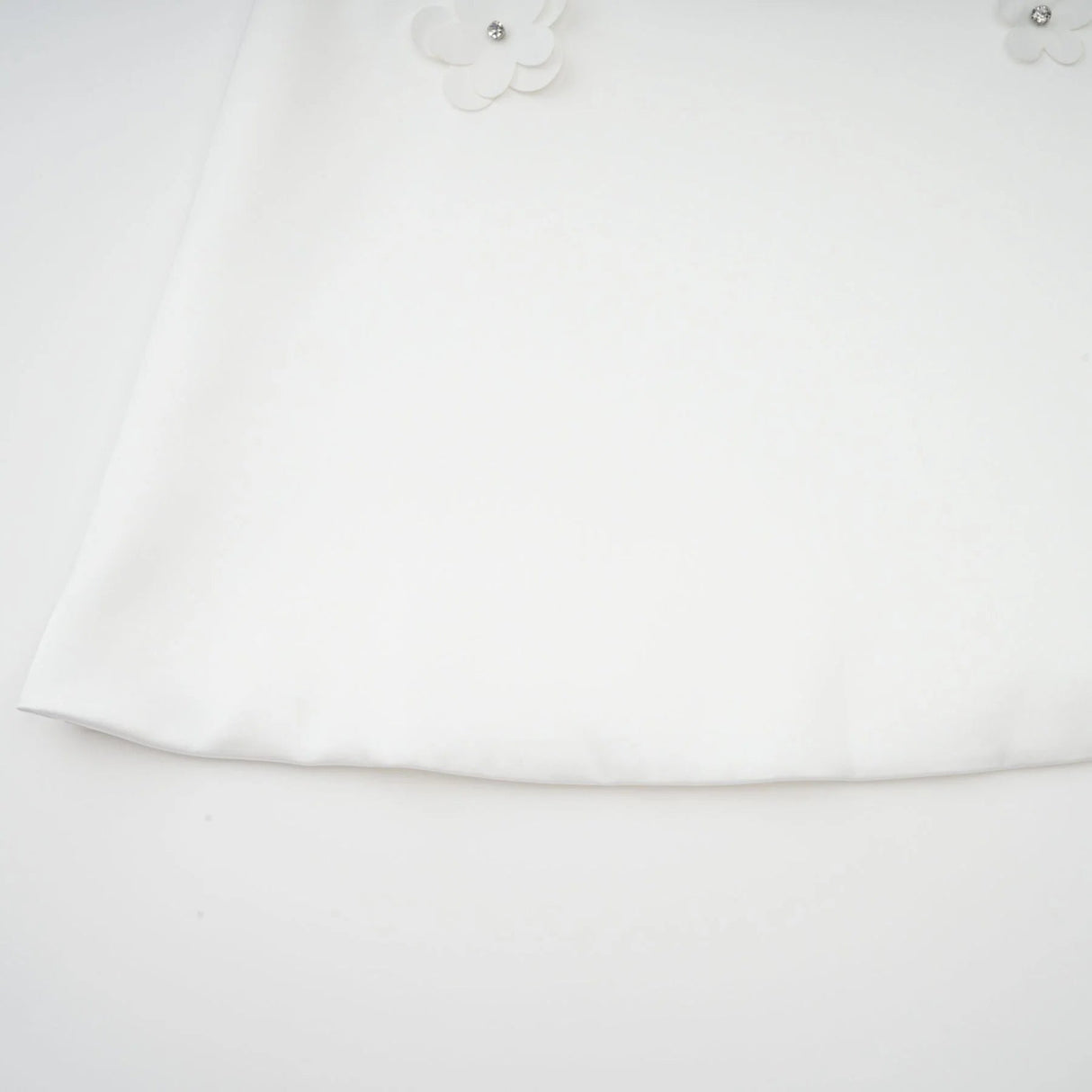 Alyssa Mini Dress White Faux - Flower Crystal Embellished Thigh - Length Hem