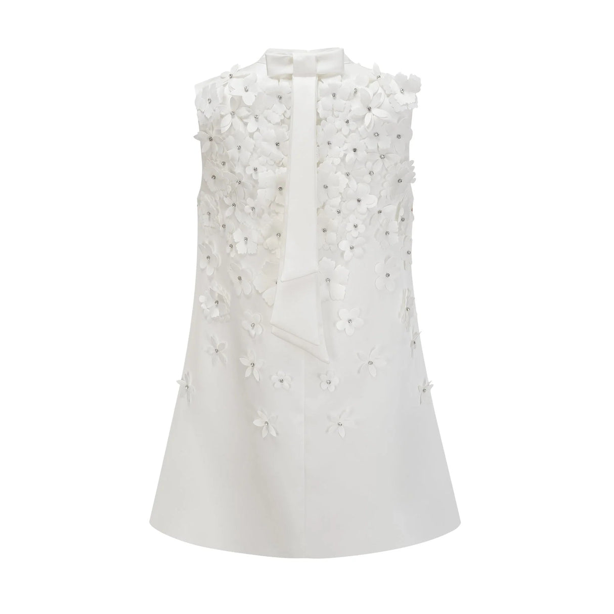 Alyssa Mini Dress White Faux - Flower Crystal Embellished Thigh - Length Hem