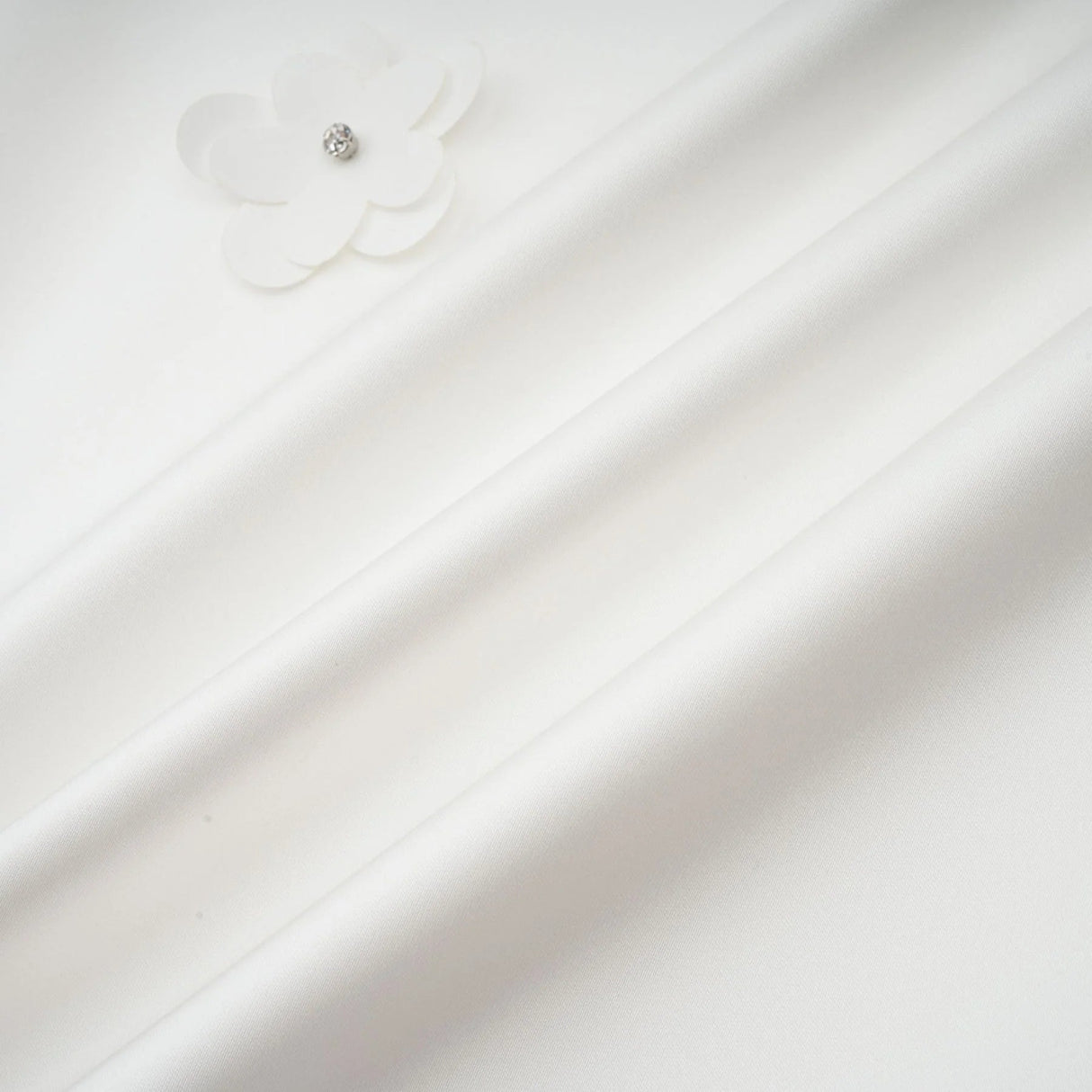 Alyssa Mini Dress White Faux - Flower Crystal Embellished Thigh - Length Hem