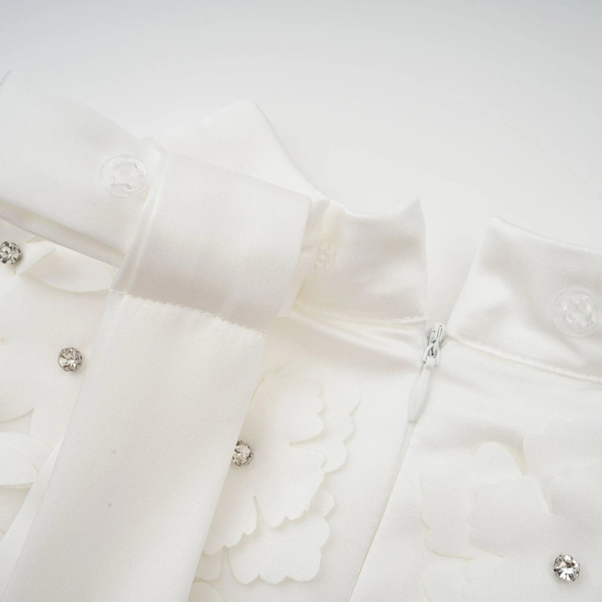 Alyssa Mini Dress White Faux - Flower Crystal Embellished Thigh - Length Hem