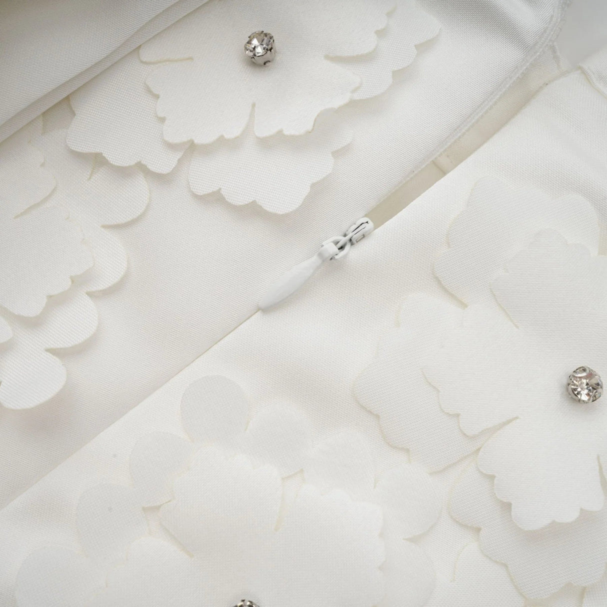 Alyssa Mini Dress White Faux - Flower Crystal Embellished Thigh - Length Hem