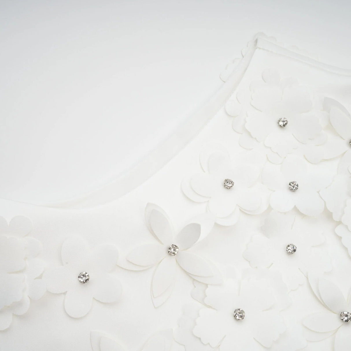 Alyssa Mini Dress White Faux - Flower Crystal Embellished Thigh - Length Hem