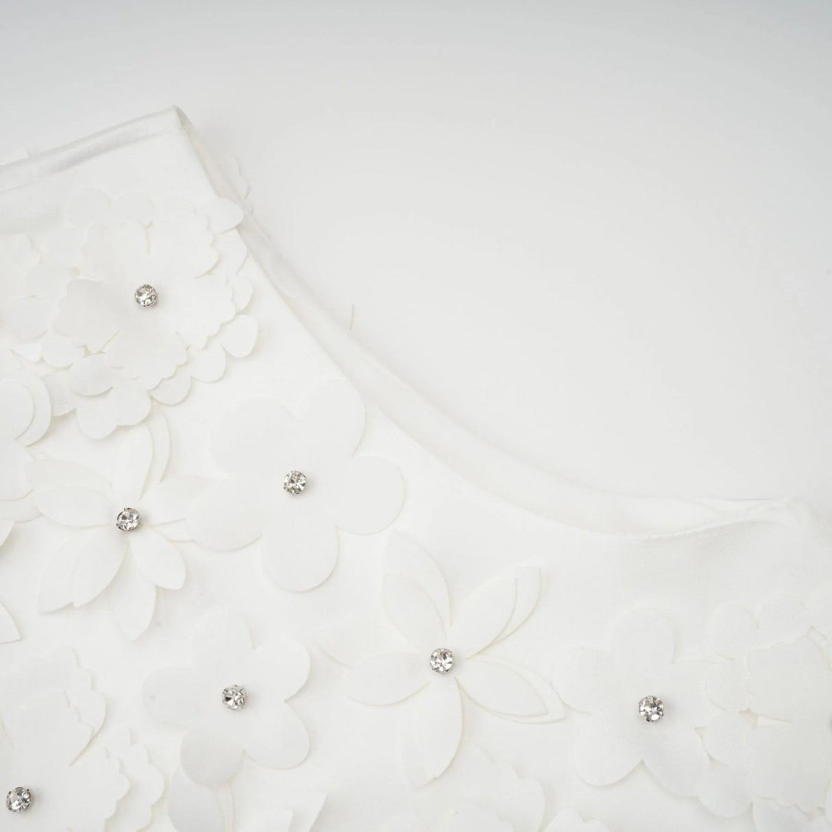 Alyssa Mini Dress White Faux - Flower Crystal Embellished Thigh - Length Hem