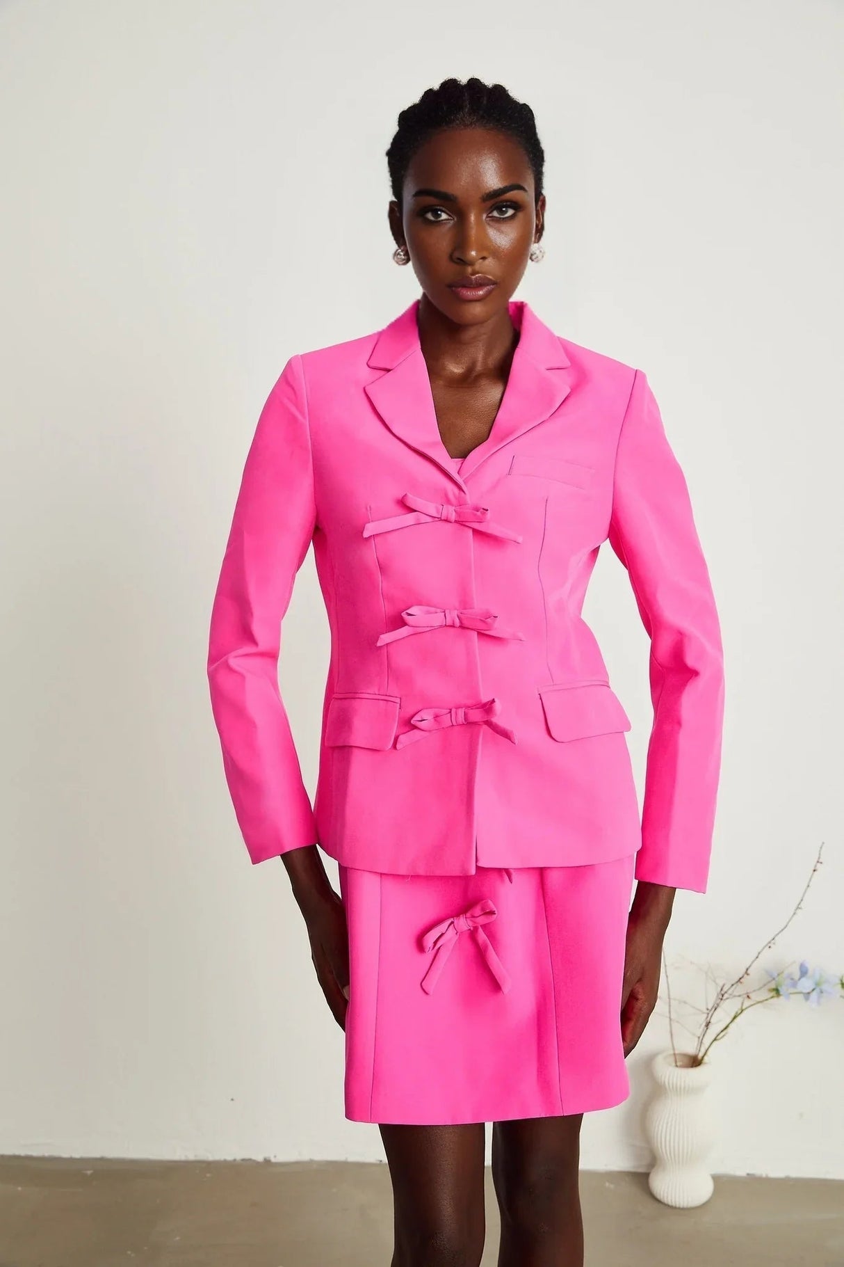 Amabile Jacket & Dress - V Neck - Bowknot Detailing - Press - Stud Buttons - Off the Shoulder