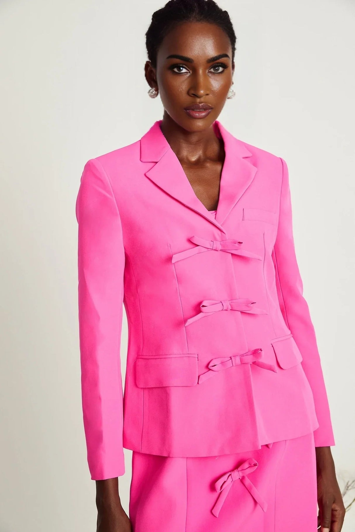 Amabile Jacket & Dress - V Neck - Bowknot Detailing - Press - Stud Buttons - Off the Shoulder