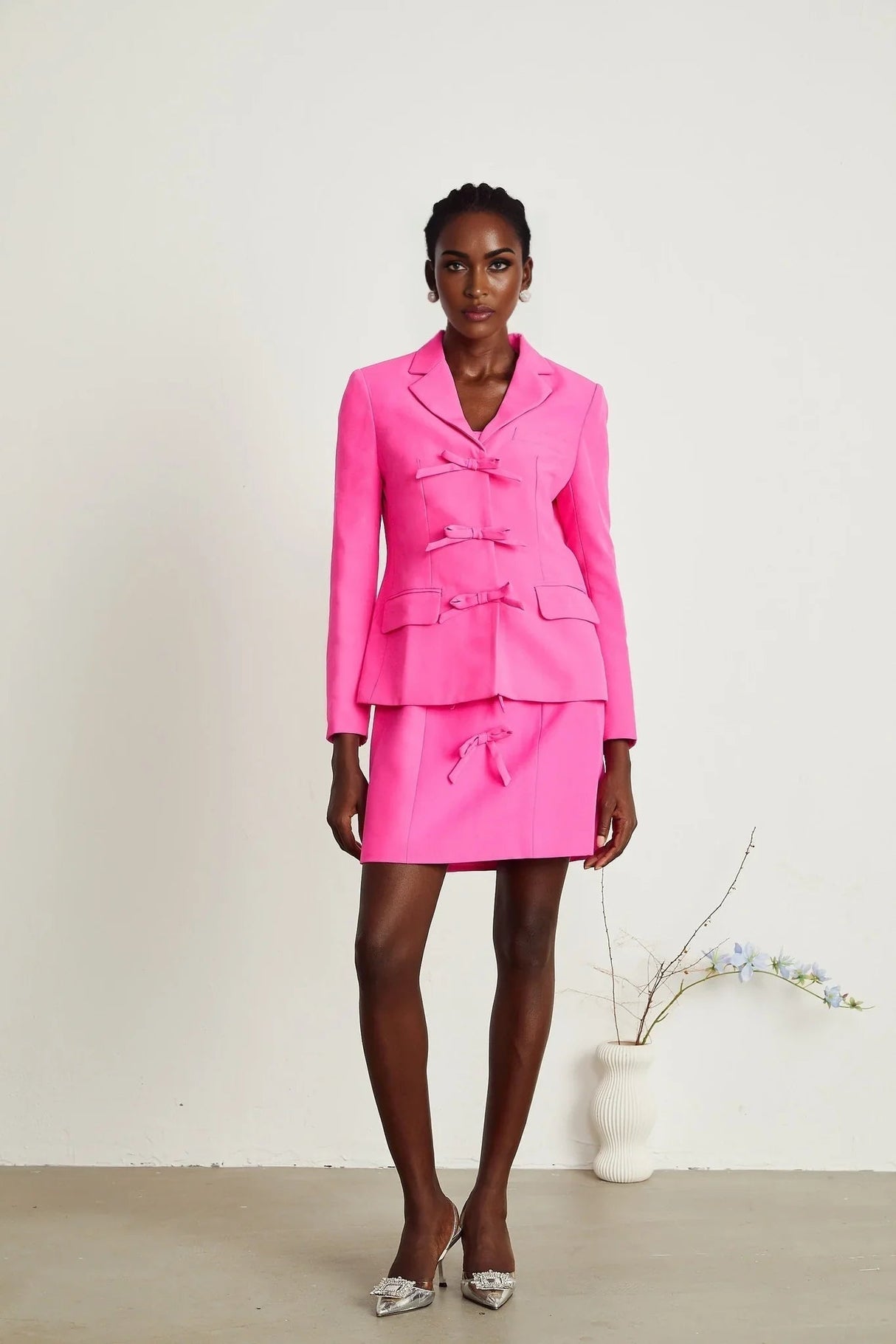 Amabile Jacket & Dress - V Neck - Bowknot Detailing - Press - Stud Buttons - Off the Shoulder