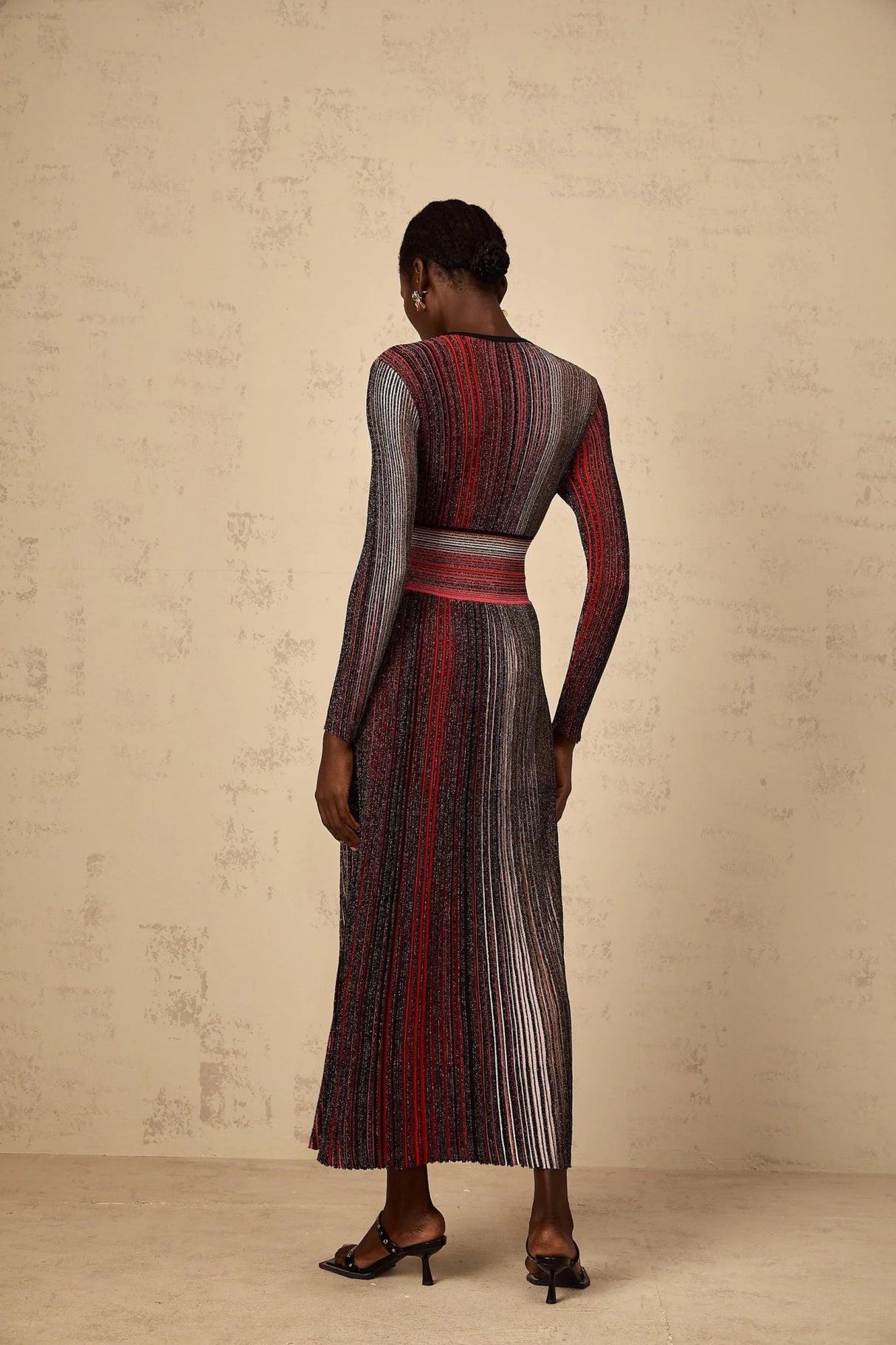 Amabile Maxi Dress Red Stripe Sequin Knit Long Sleeve & V - Neck