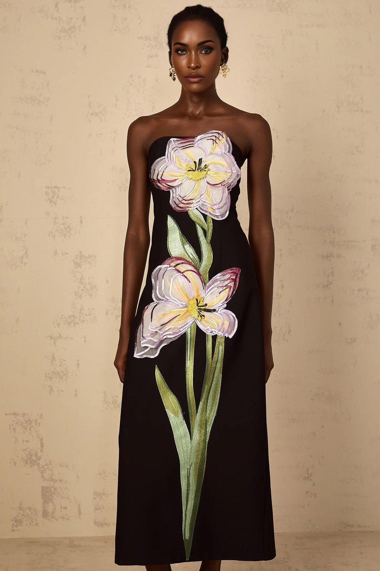 Amabile Midi Dress Black Floral Sequin Off - Shoulder Slit Zip Mid - Length