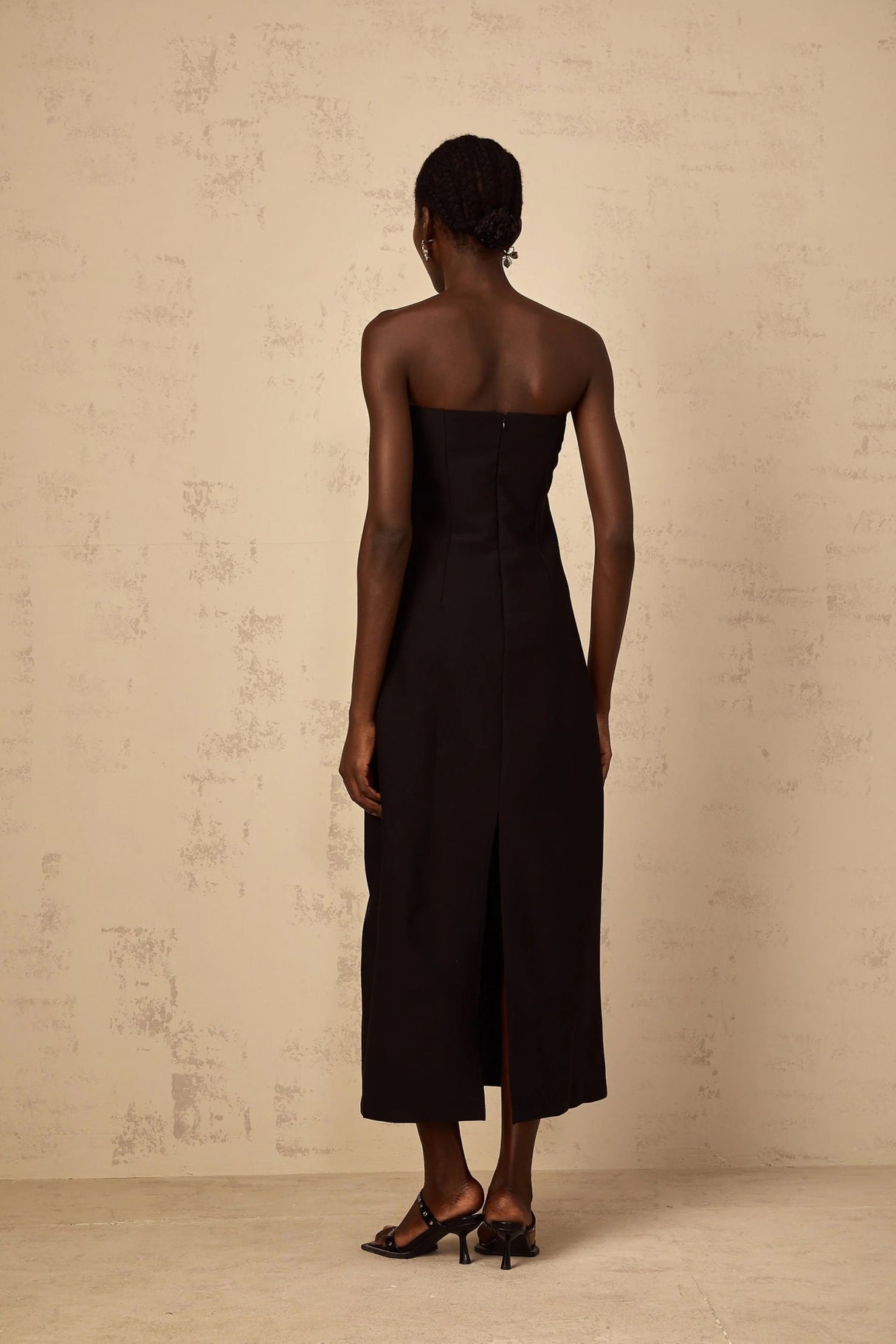 Amabile Midi Dress Black Floral Sequin Off - Shoulder Slit Zip Mid - Length