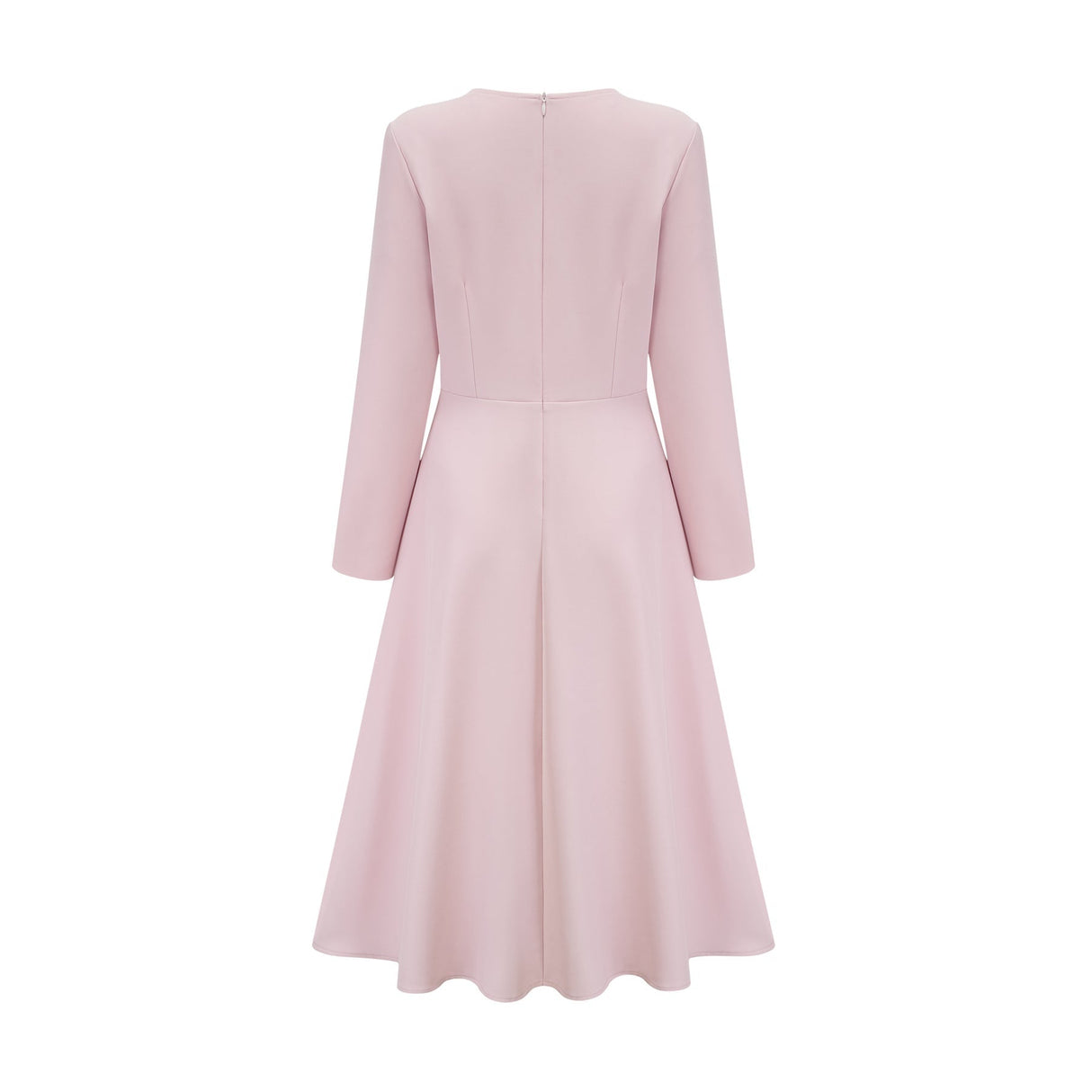 Amabile Midi Dress - Bowknot Detailing - Flared Skirt - Long Sleeves - Rear Zip Fastening