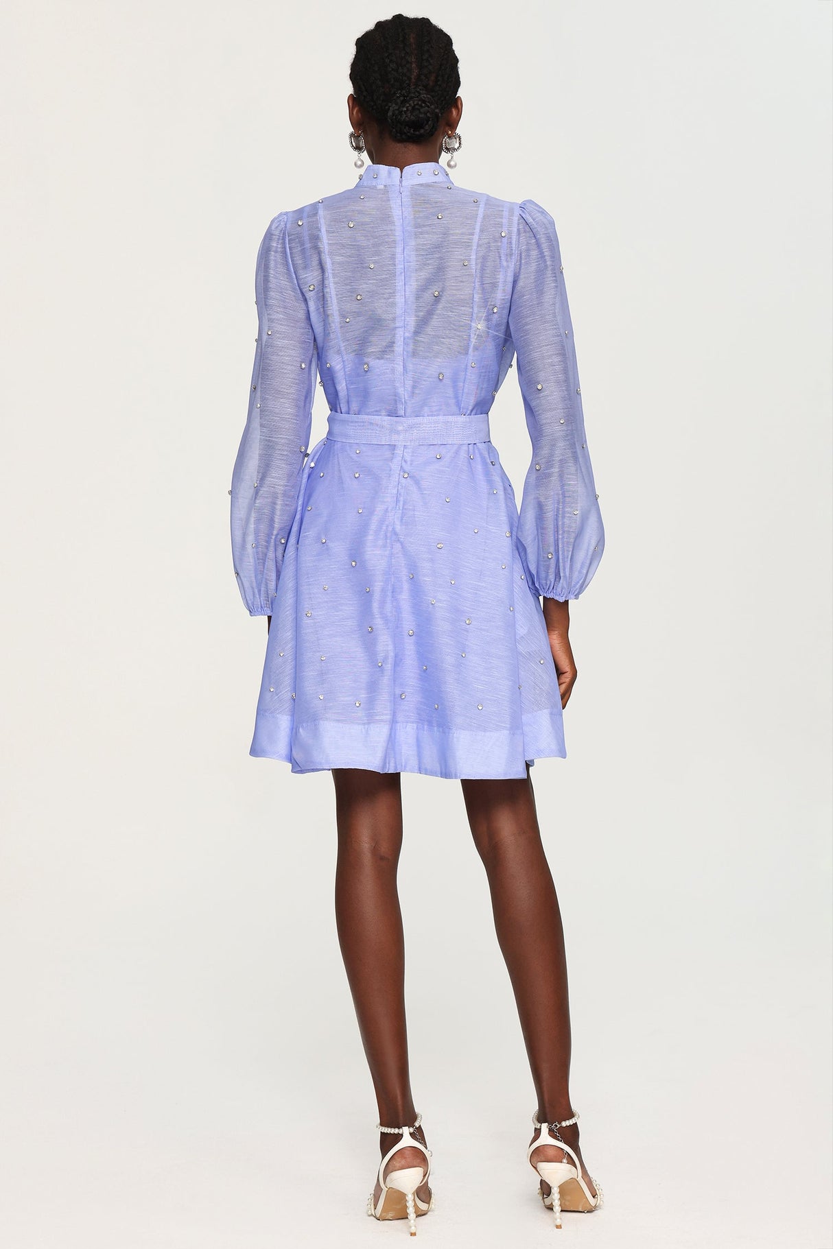 Amalia Blue Diamond Embellished Button-Up Mini Dress