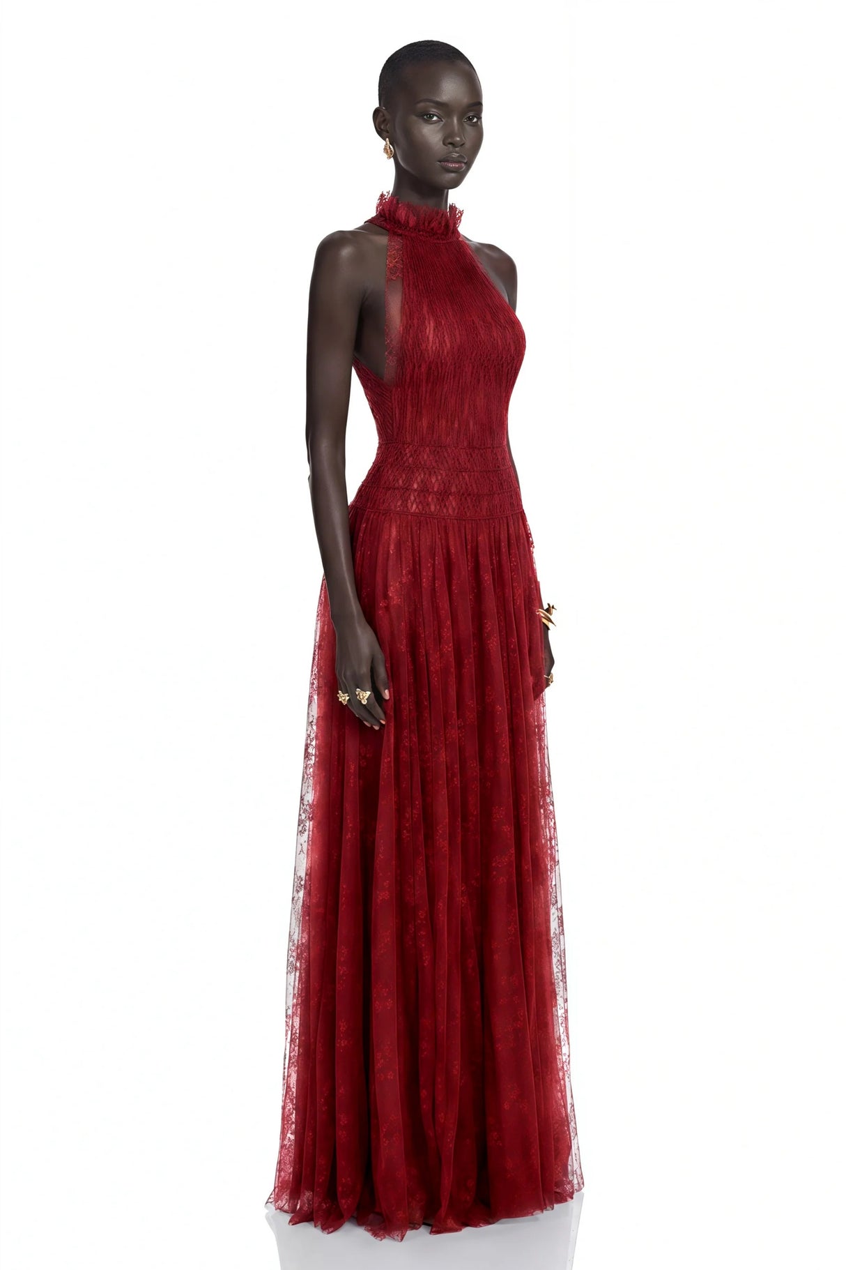 Amandine Red Halterneck Semisheer Maxi Dress