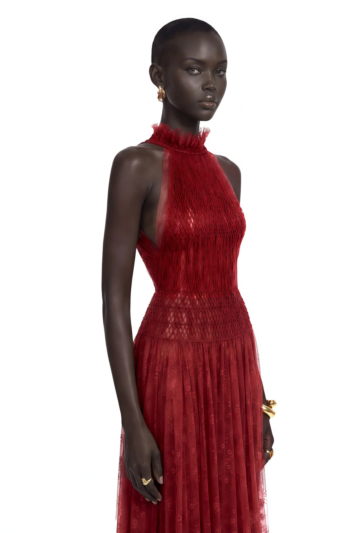 Amandine Red Halterneck Semisheer Maxi Dress