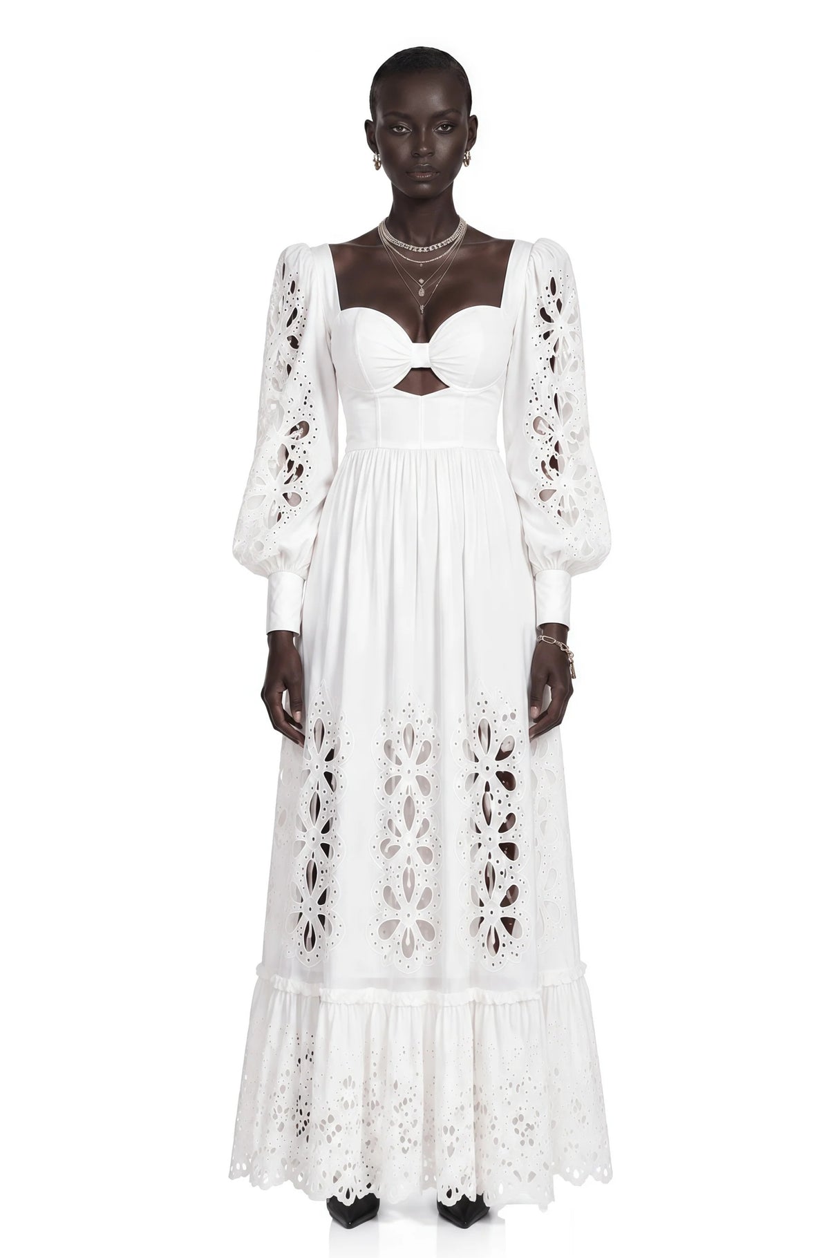 Amandine White CutOut Puff Sleeve Maxi Dress