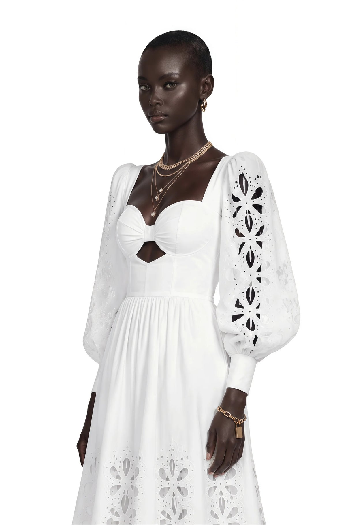 Amandine White CutOut Puff Sleeve Maxi Dress