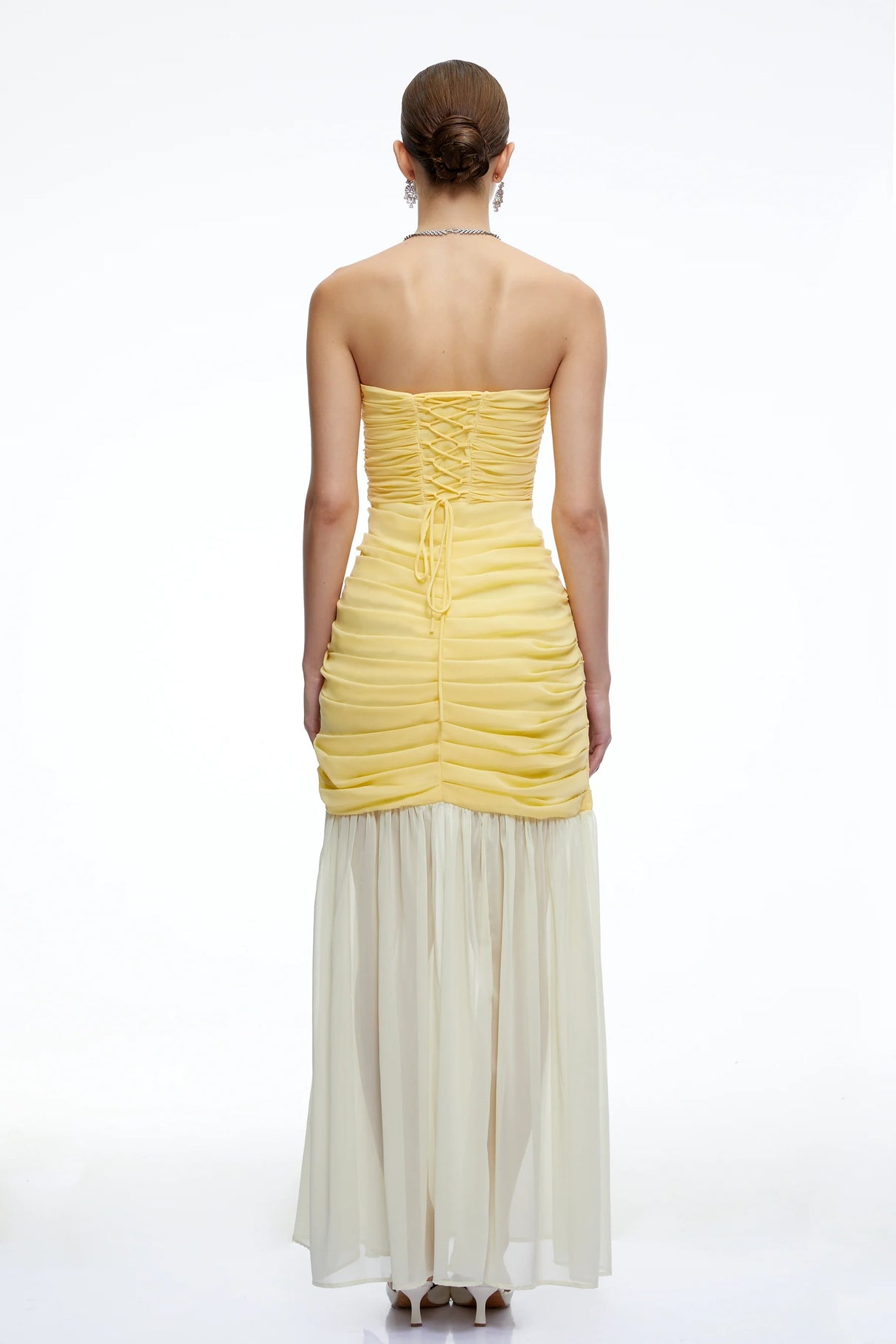 Amandine Yellow Ruched Maxi Dress with Slit