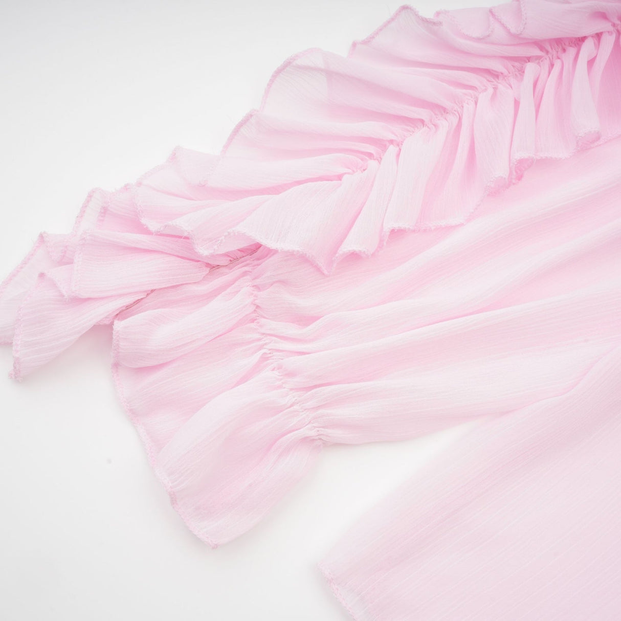 Amara Halter Blouse - Ruffle Trim - Floral Appliqué - Long Sleeves - Sheer Look