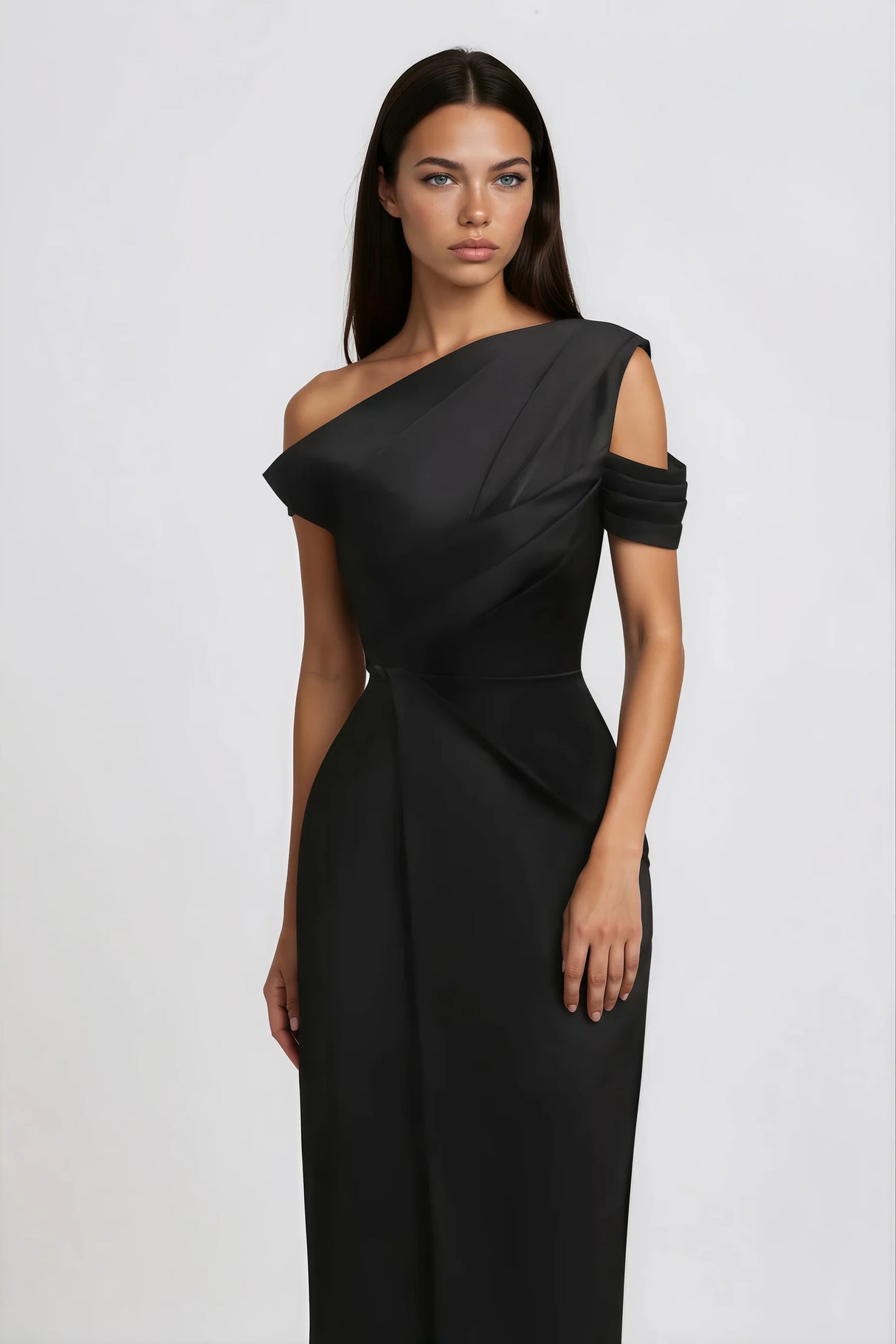 Amarante Black One Shoulder Asymmetrical Midi Dress