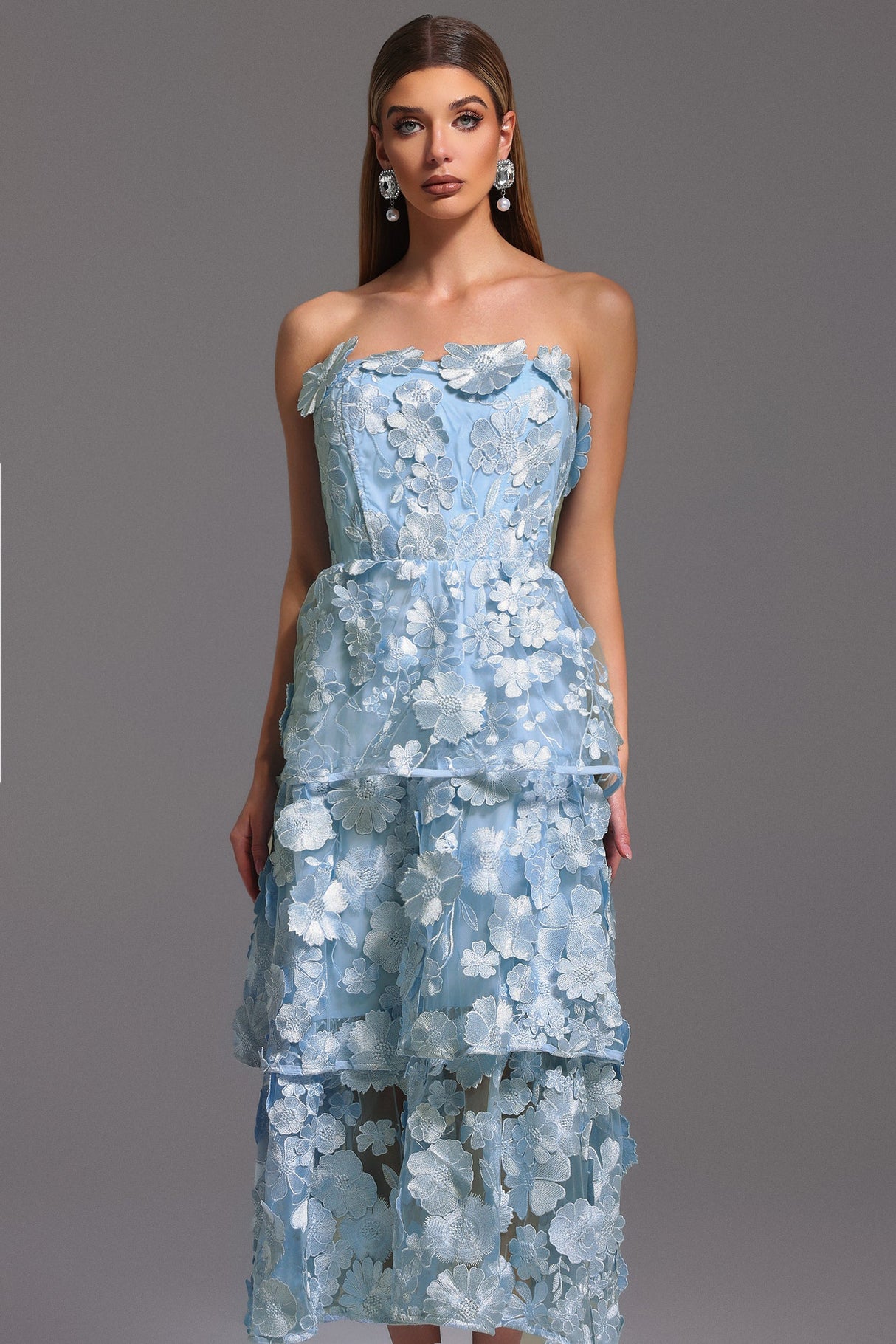 Amari Blue Lace Maxi Dress for Special Occasions