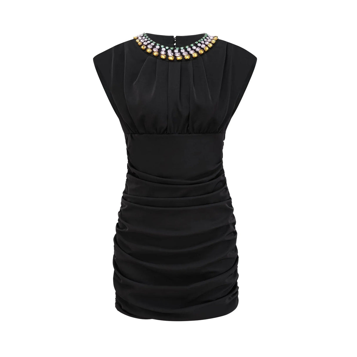 Amari Mini Dress - Sleeveless - Ruched Detailing - Crystal Embellishment - Rear Zip Fastening