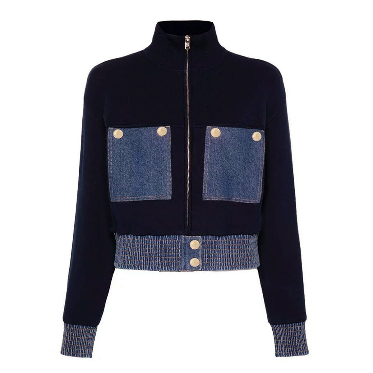 Amaya Cropped Zip - Up Jacket - Fitted with Contrasting Pockets and Ribbed Cuffs