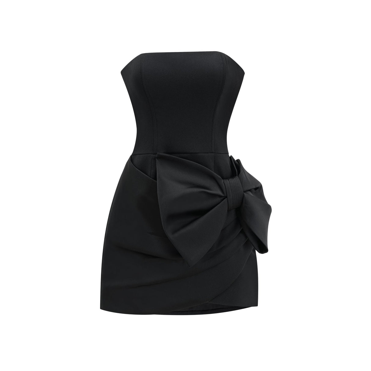 Amaya Mini Dress - Strapless - Bow Detail - Pleated Hem