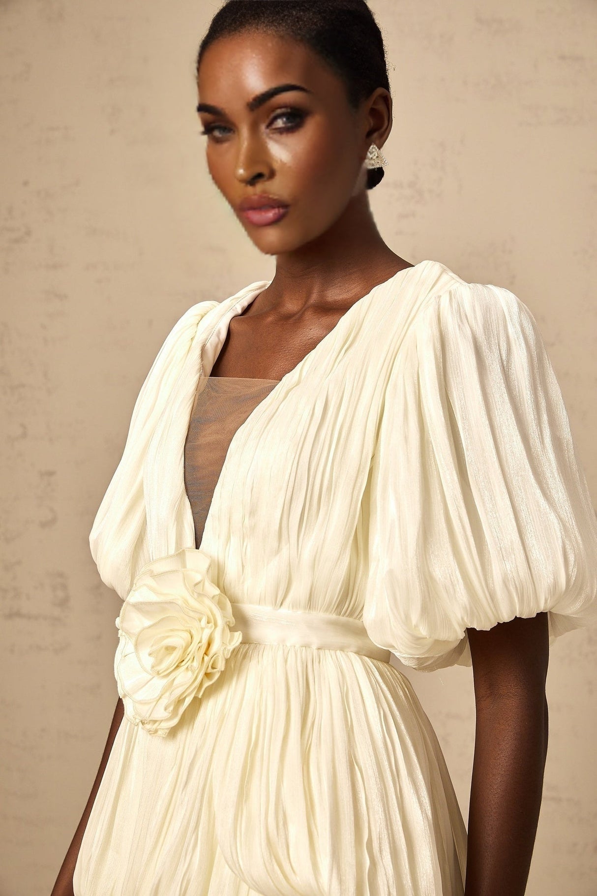 Amaya Mini Dress – V Neck – Floral - Appliqué – Bubble Skirt