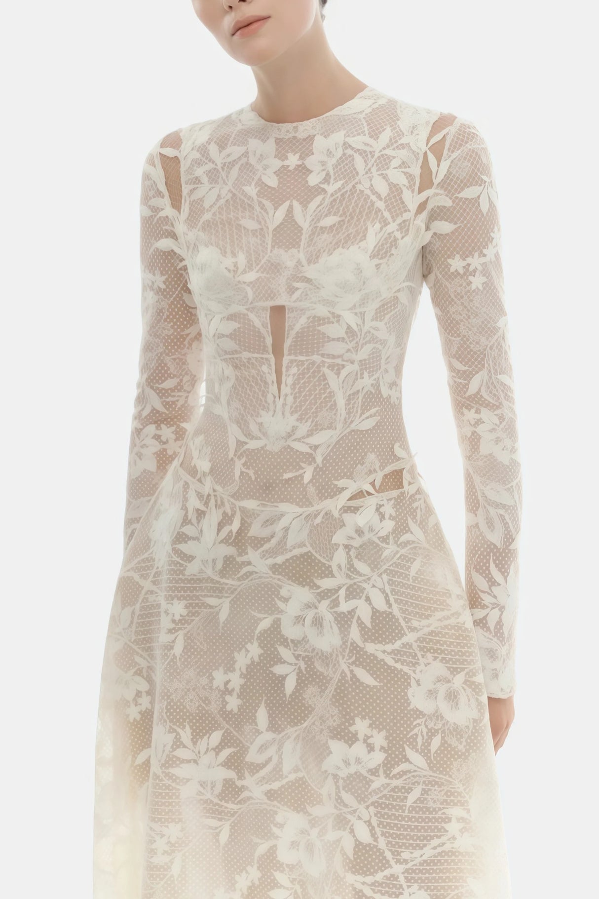 Amber White Long Sleeve Floral Lace Midi Dress