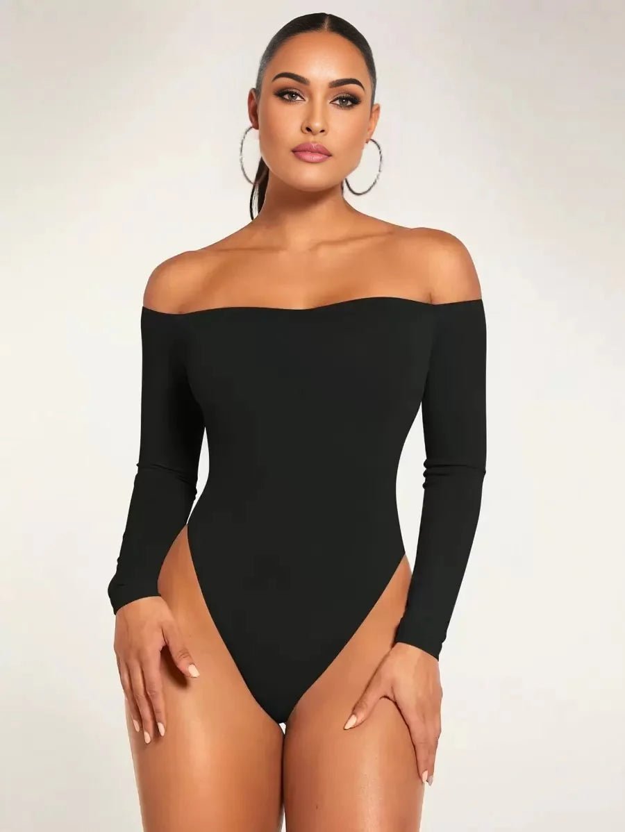 Ambra Bodysuit - Off The Shoulder Neckline - Slim Fit - Casual Style - Long Sleeve Length - Medium Stretch Elasticity - Knitted Fabric