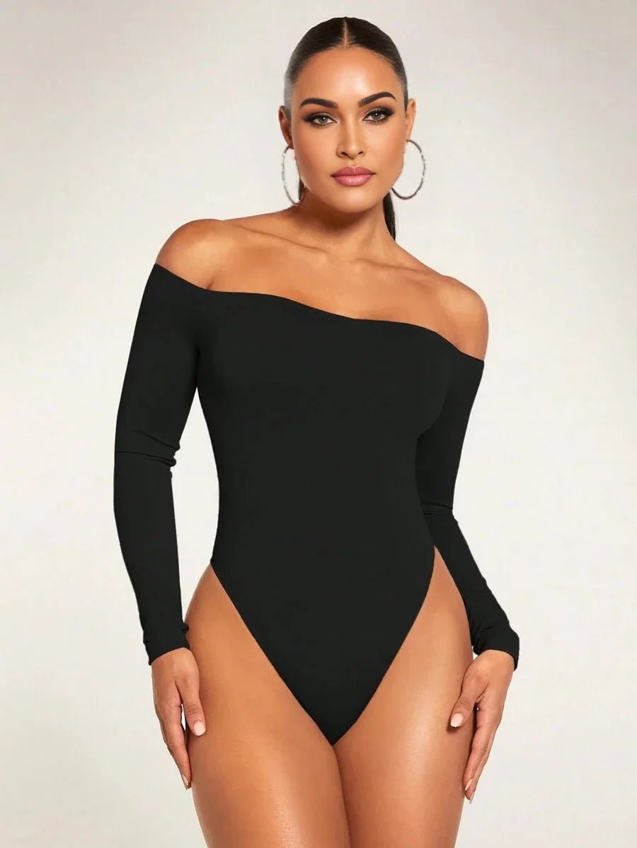 Ambra Bodysuit - Off The Shoulder Neckline - Slim Fit - Casual Style - Long Sleeve Length - Medium Stretch Elasticity - Knitted Fabric