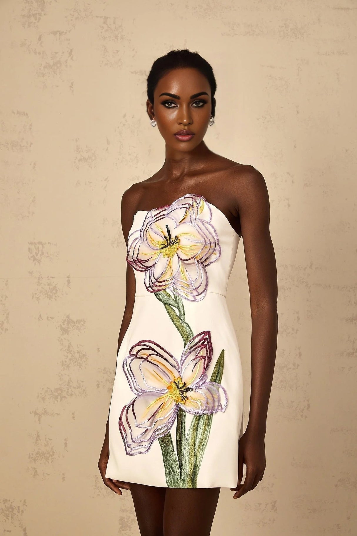 Ambra Mini Dress Sequin Floral Off - Shoulder White & Multicolor